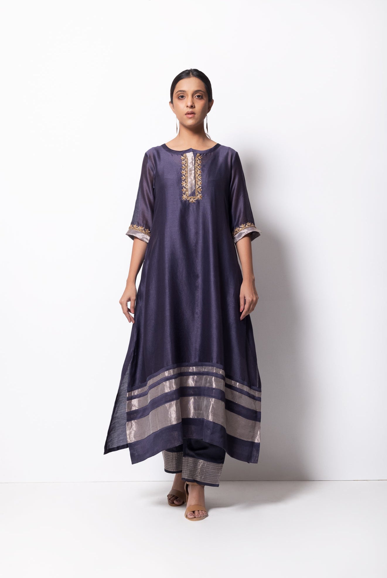 Grape Grey Chanderi Silk Kurta Set with Dupatta - CiceroniBhavik Shah