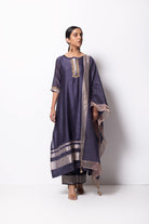 Grape Grey Chanderi Silk Kurta Set with Dupatta - CiceroniBhavik Shah