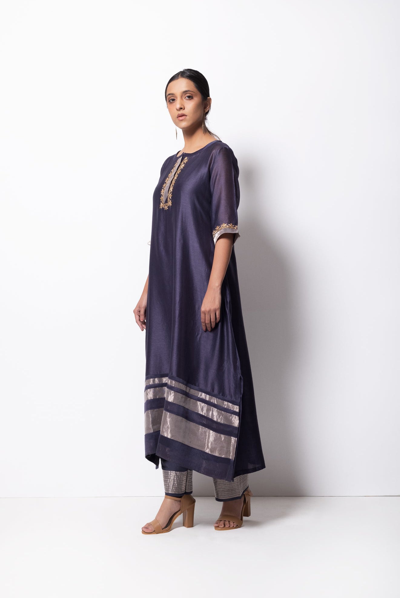 Grape Grey Chanderi Silk Kurta Set with Dupatta - CiceroniBhavik Shah