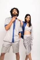 Grey-Blue Collar Colour Blocked Shirt - CiceroniNeora