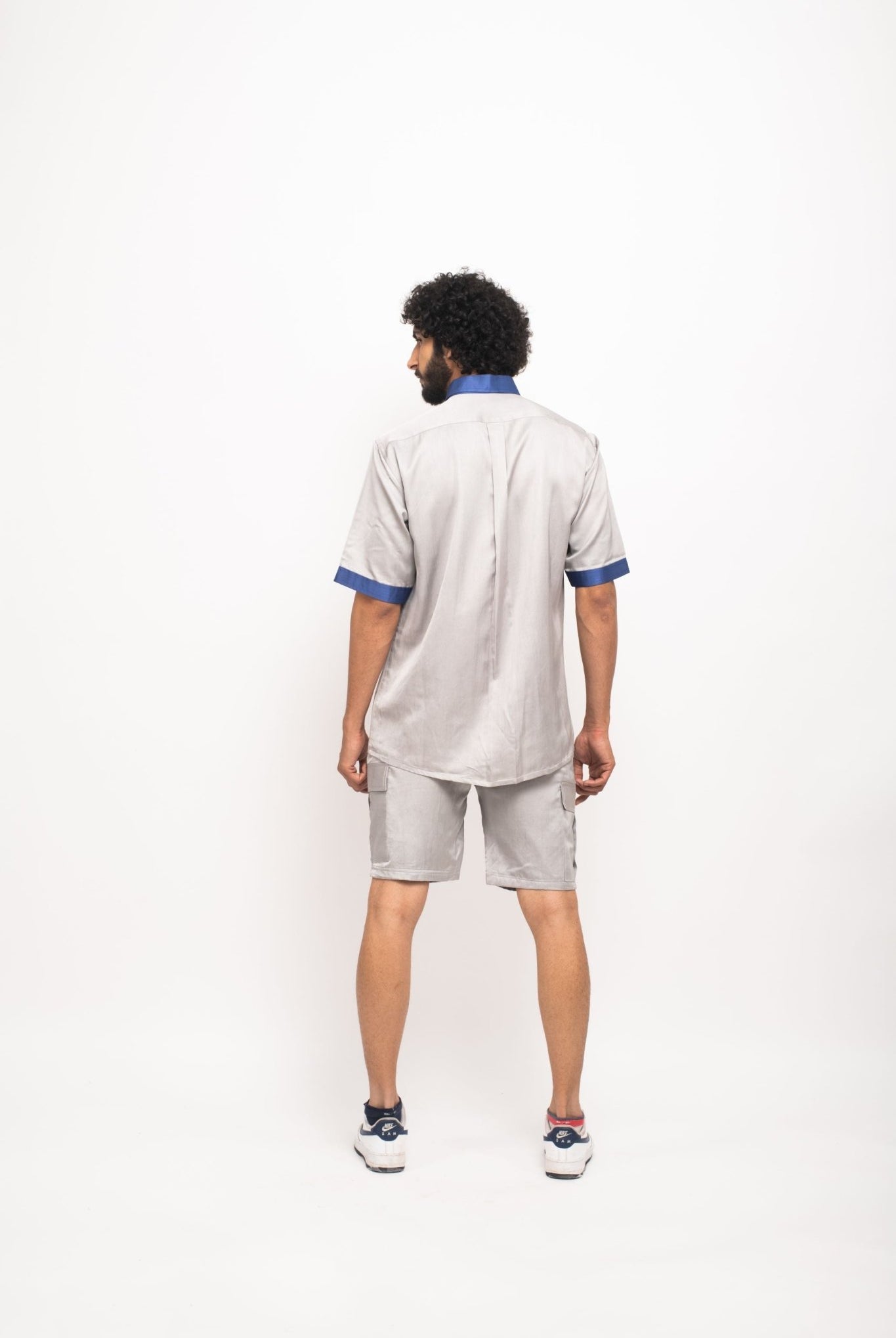 Grey-Blue Collar Colour Blocked Shirt - CiceroniNeora