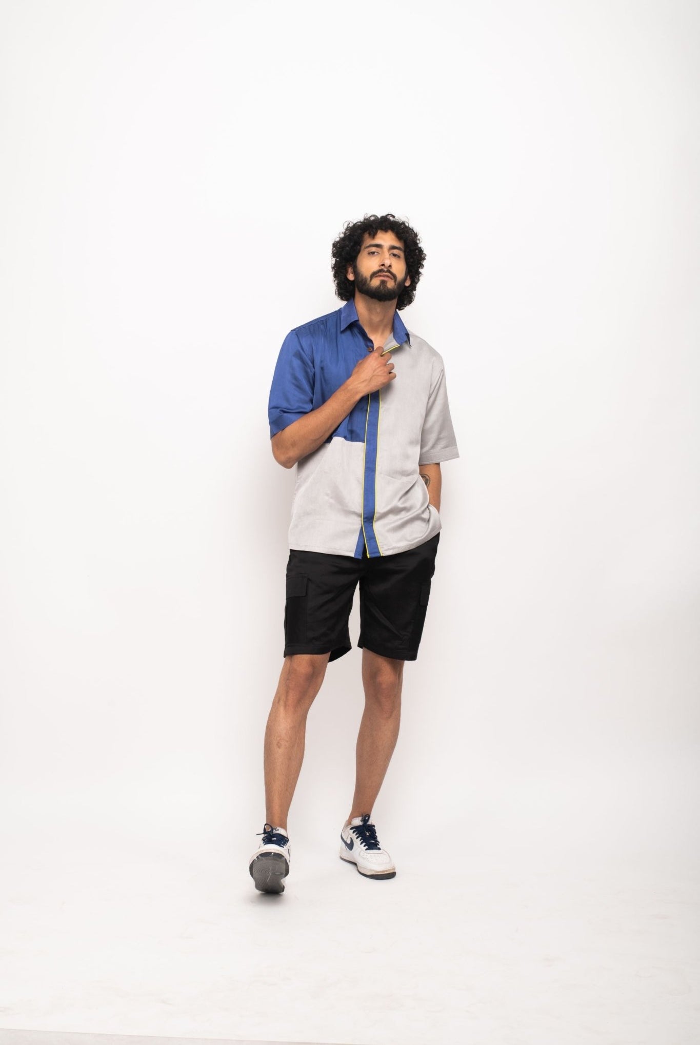 Grey-Blue Colour Blocked Shirt - CiceroniNeora