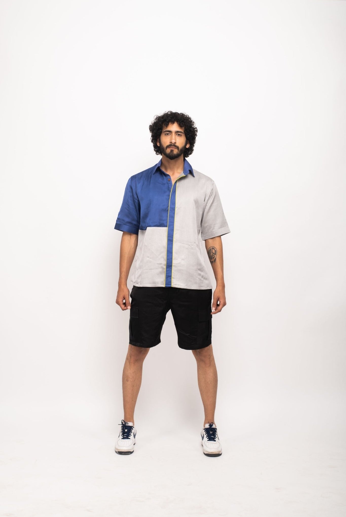 Grey-Blue Colour Blocked Shirt - CiceroniNeora