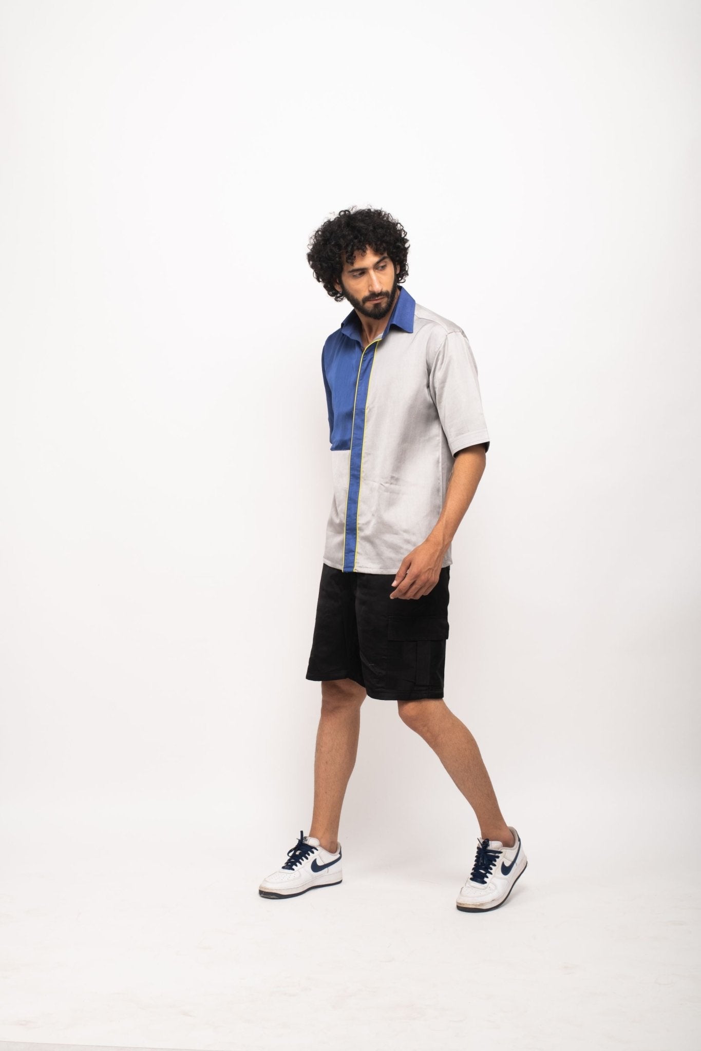 Grey-Blue Colour Blocked Shirt - CiceroniNeora
