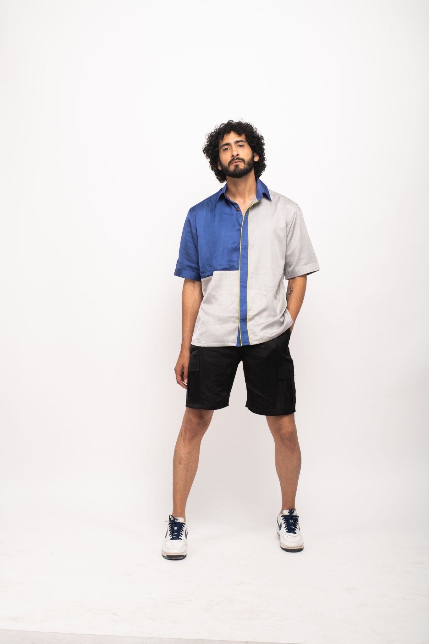 Grey-Blue Colour Blocked Shirt - CiceroniNeora