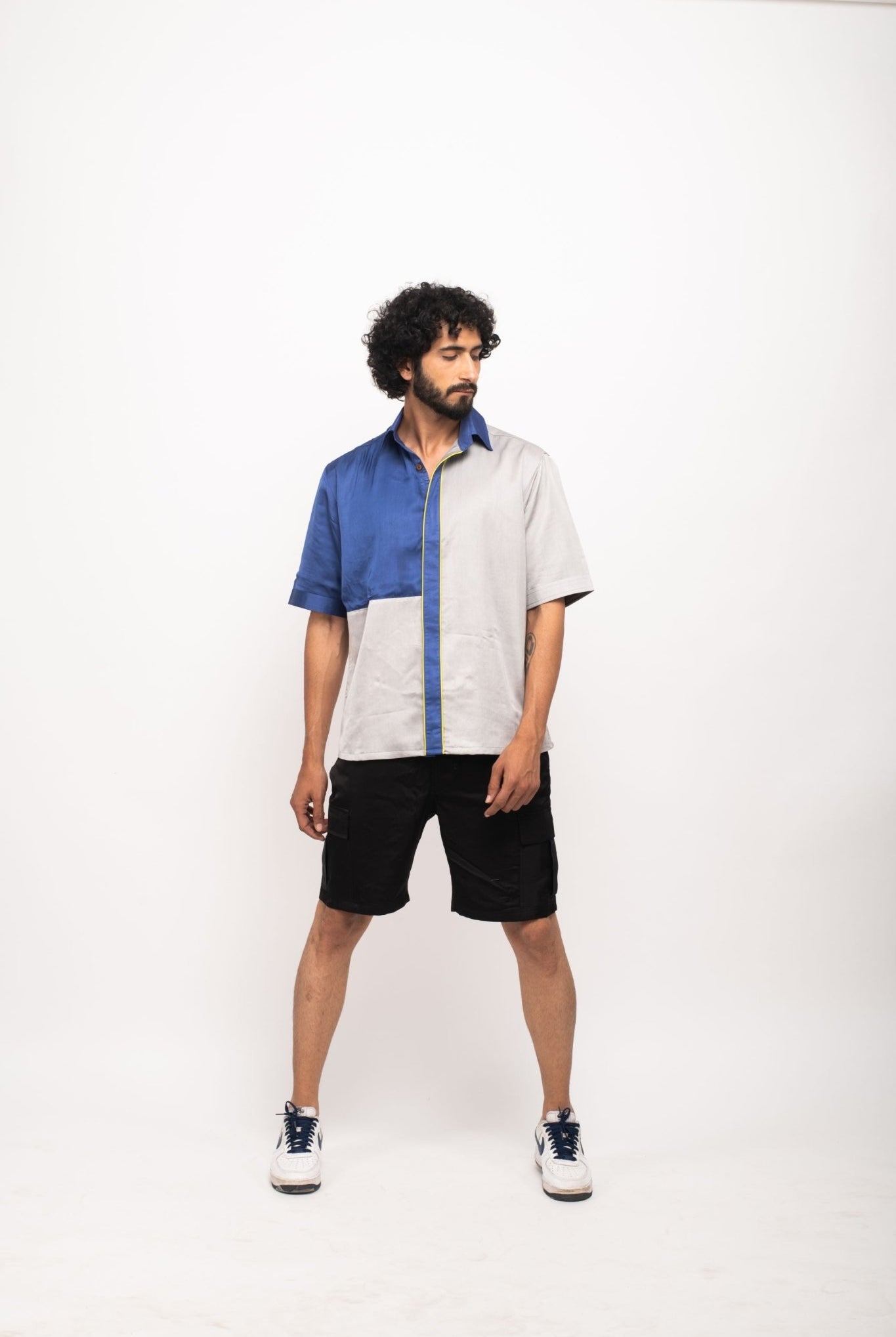 Grey-Blue Colour Blocked Shirt - CiceroniNeora
