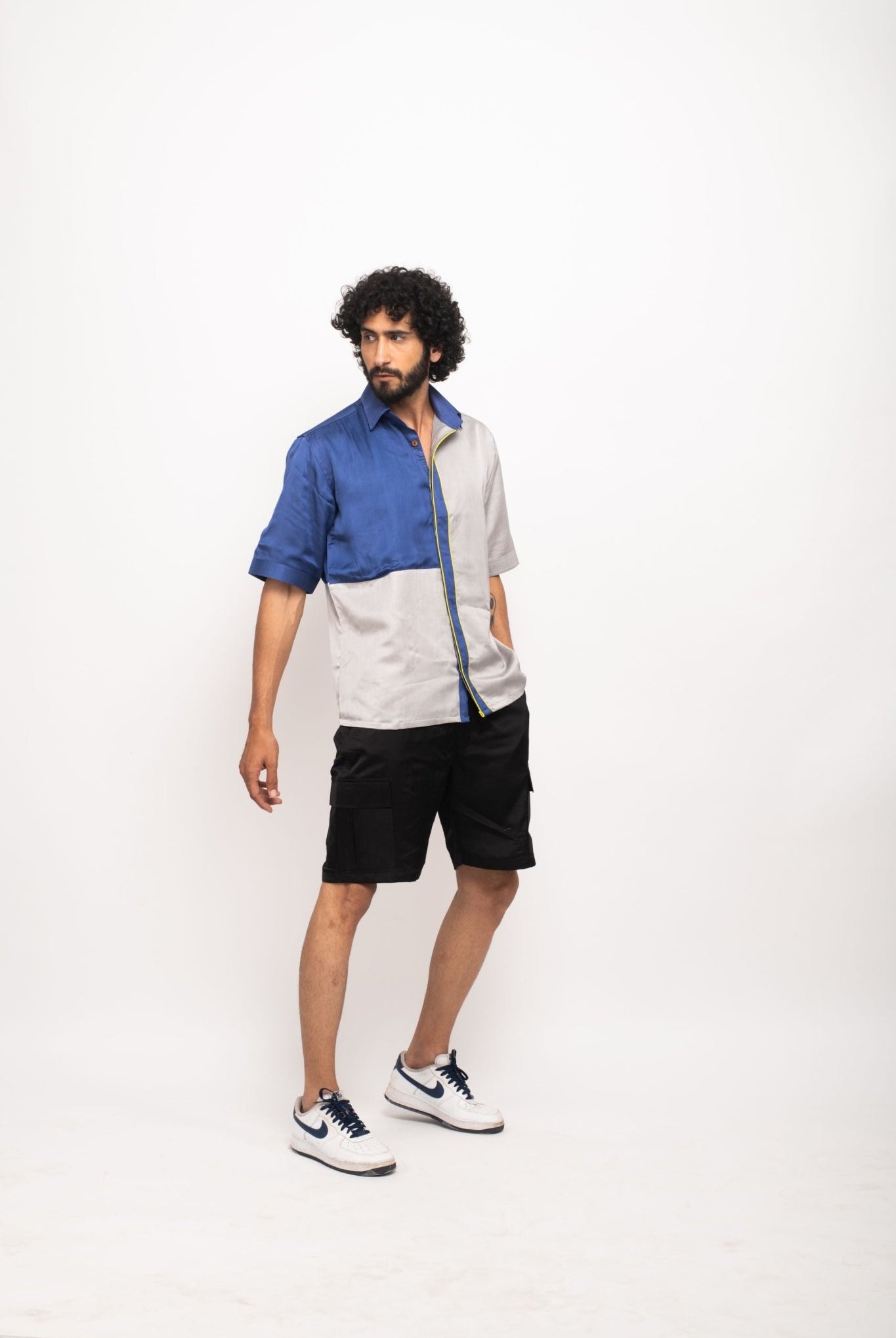 Grey-Blue Colour Blocked Shirt - CiceroniNeora