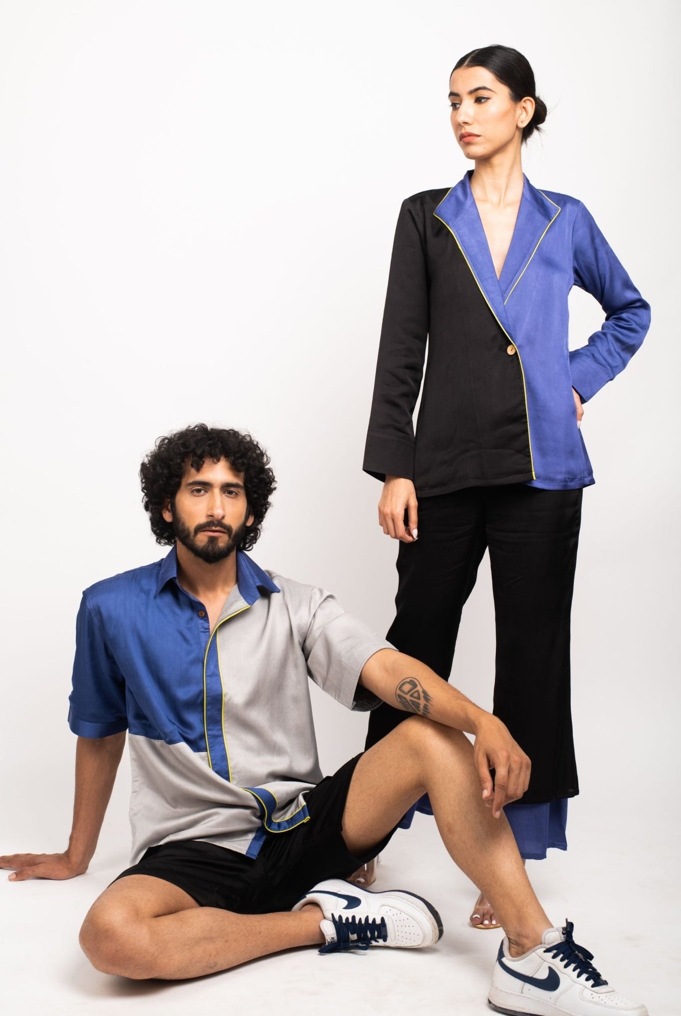 Grey-Blue Colour Blocked Shirt - CiceroniNeora