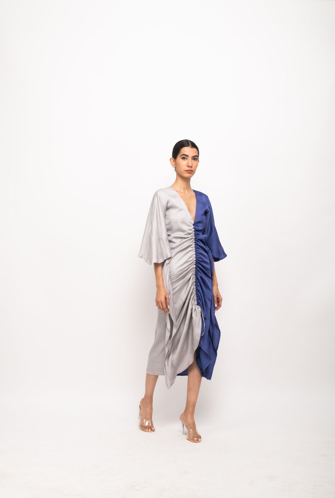 Grey-Blue Kaftan Bodycon Dress - CiceroniDressesNeora