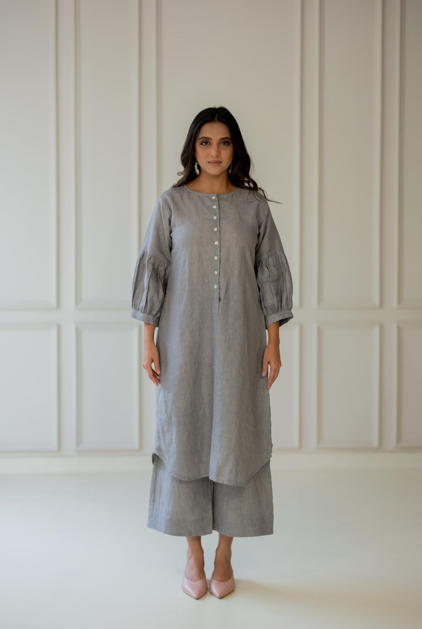 Grey Iris Linen Kurta Set - CiceroniKurta SetSilai Studio