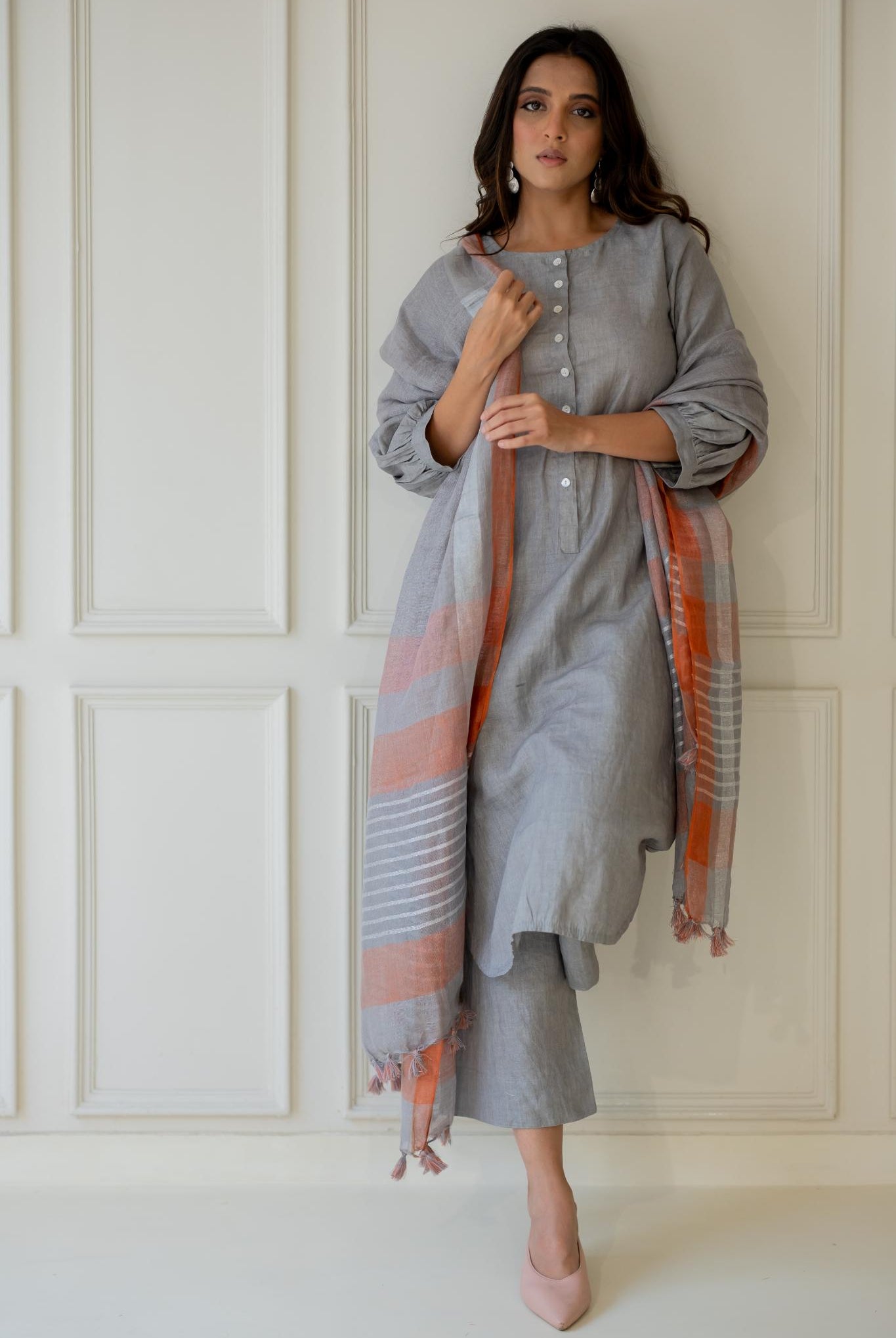 Grey Iris Linen Kurta Set - CiceroniKurta SetSilai Studio