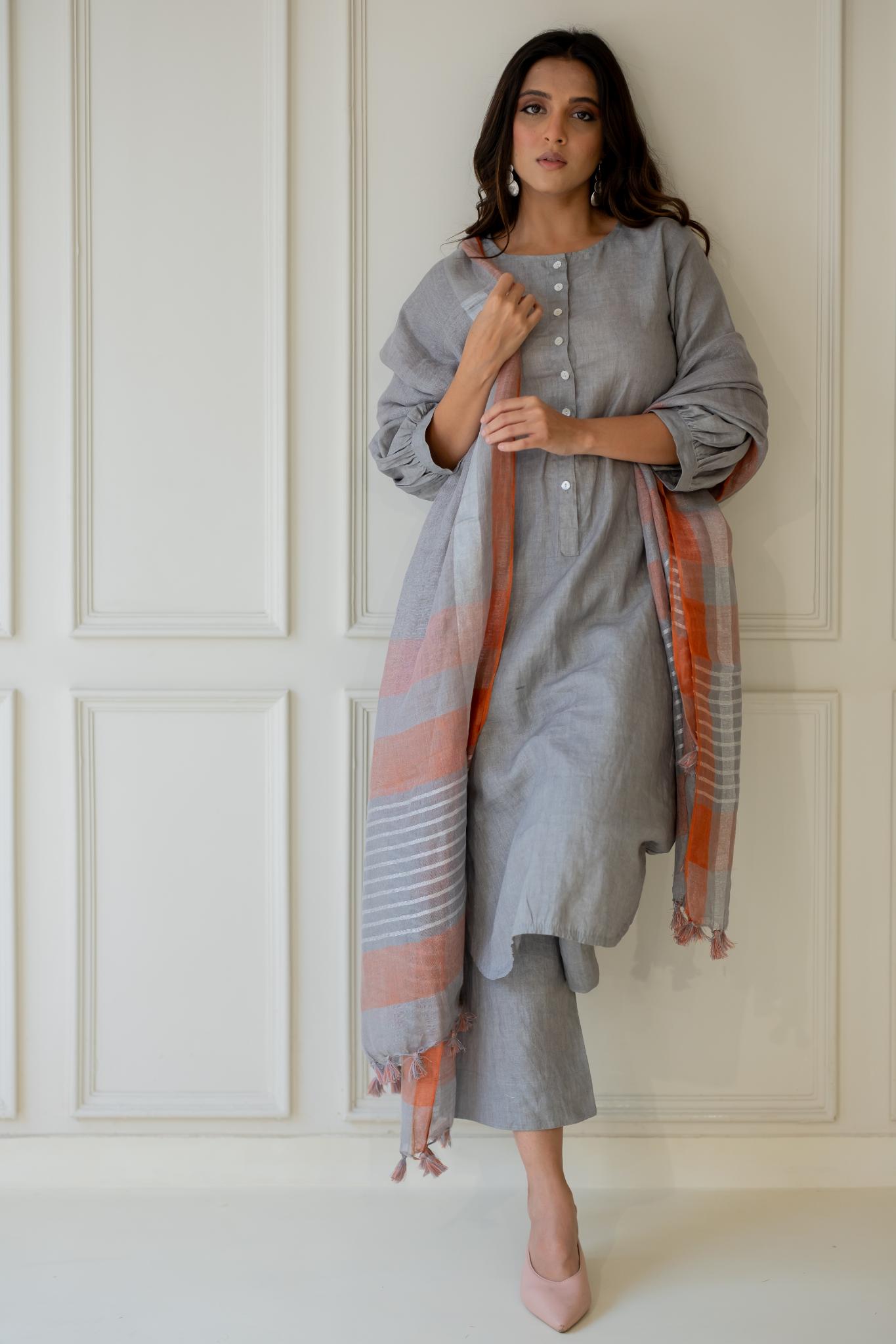 Grey Iris Linen Kurta Set - CiceroniKurta SetSilai Studio