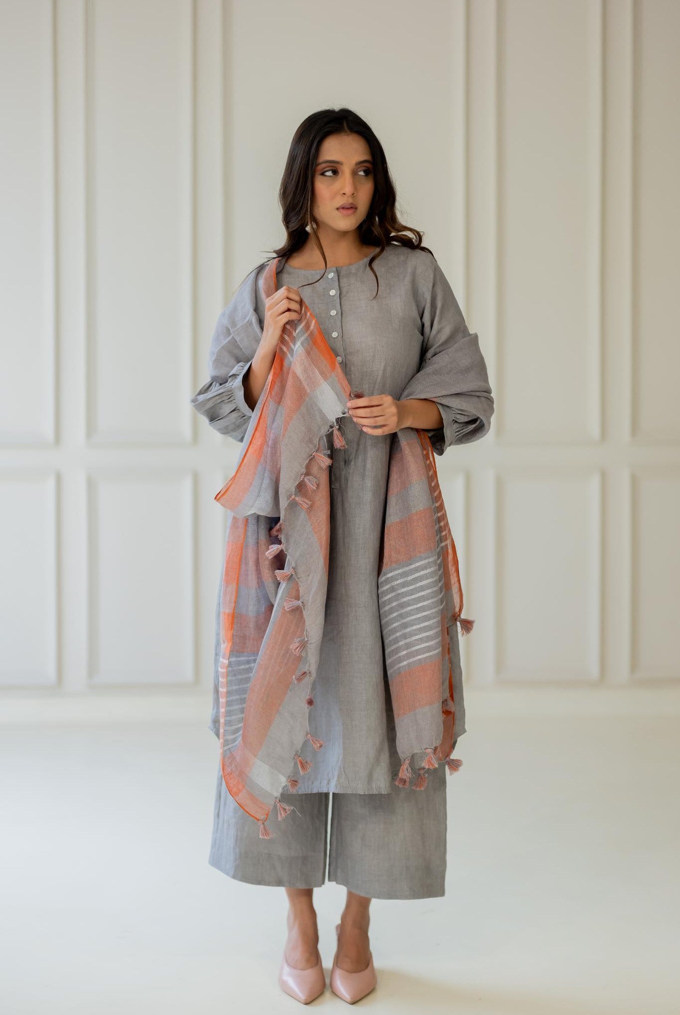 Grey Iris Linen Kurta Set - CiceroniKurta SetSilai Studio