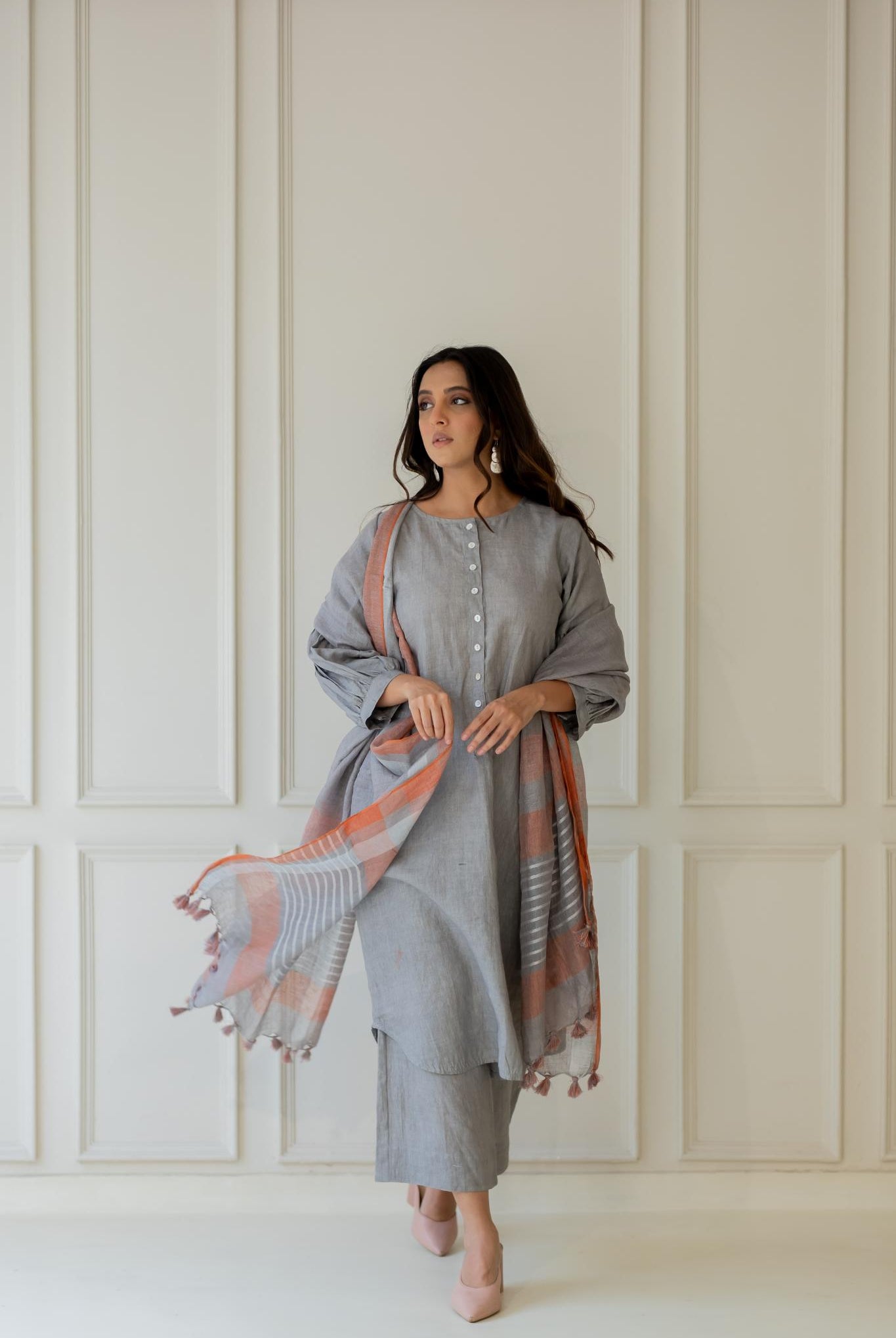 Grey Iris Linen Kurta Set - CiceroniKurta SetSilai Studio