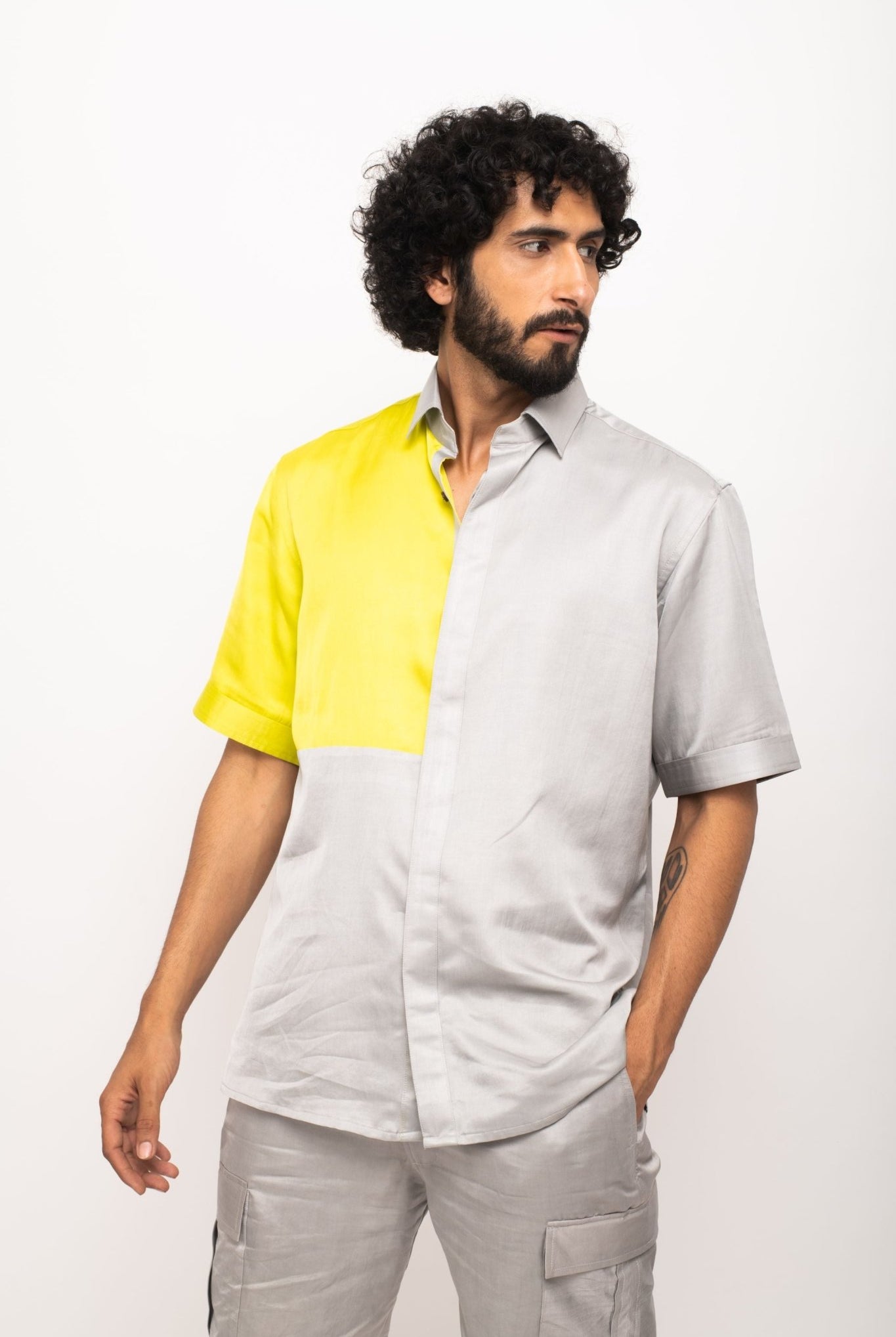 Grey-Neon Colour Blocked Shirt - CiceroniNeora
