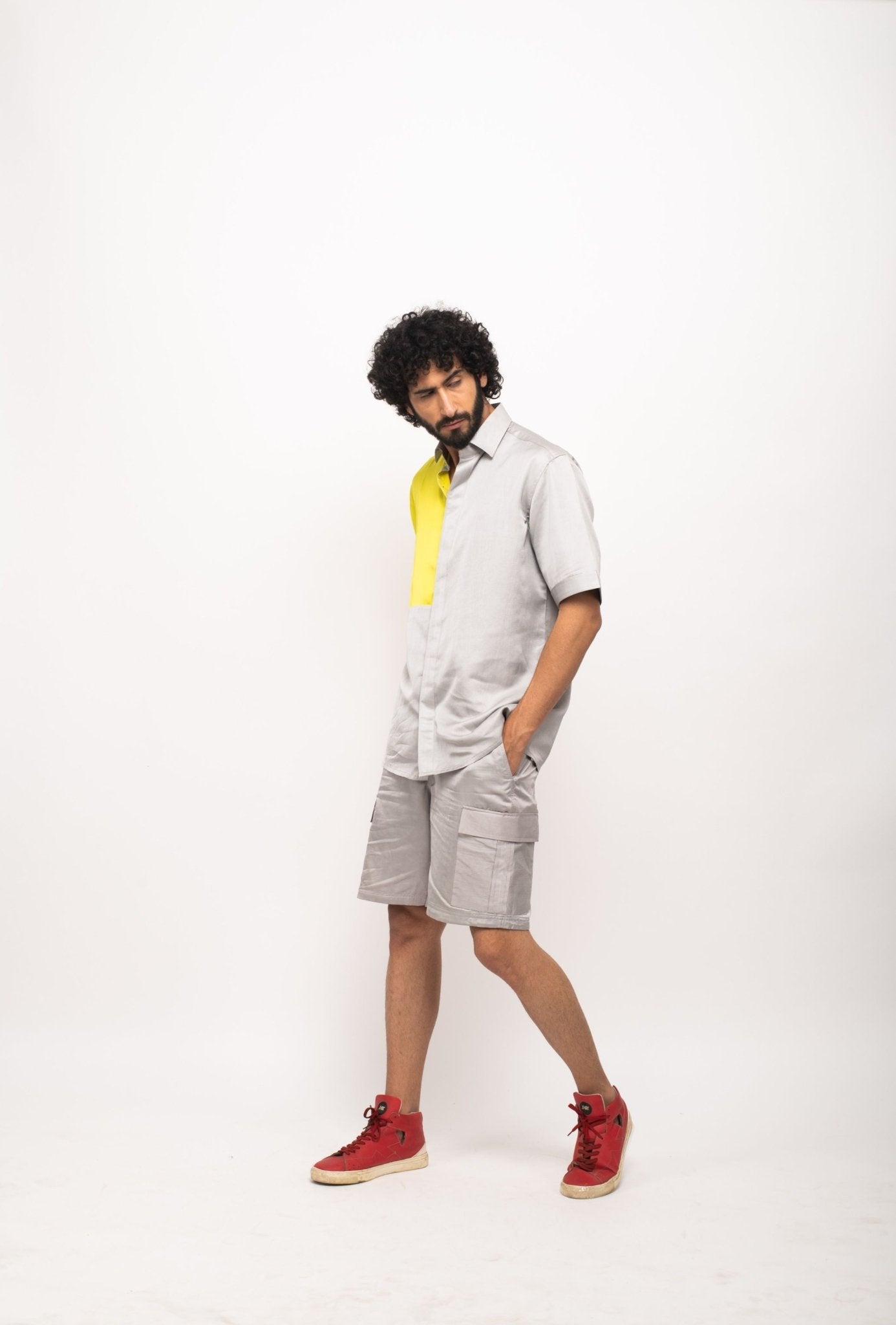 Grey-Neon Colour Blocked Shirt - CiceroniNeora