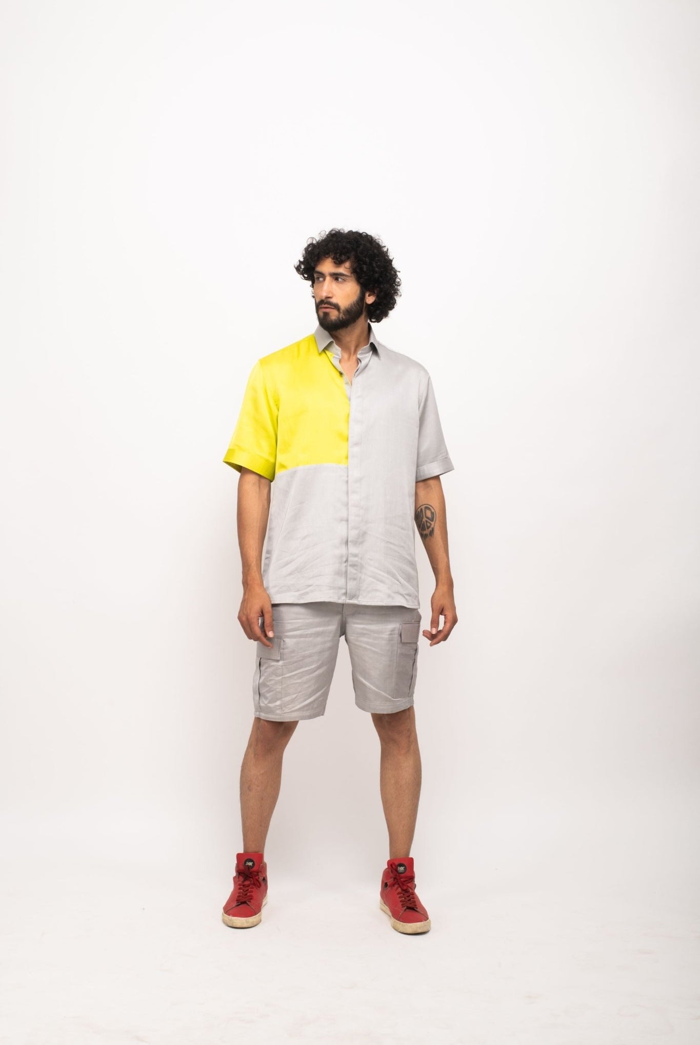 Grey-Neon Colour Blocked Shirt - CiceroniNeora