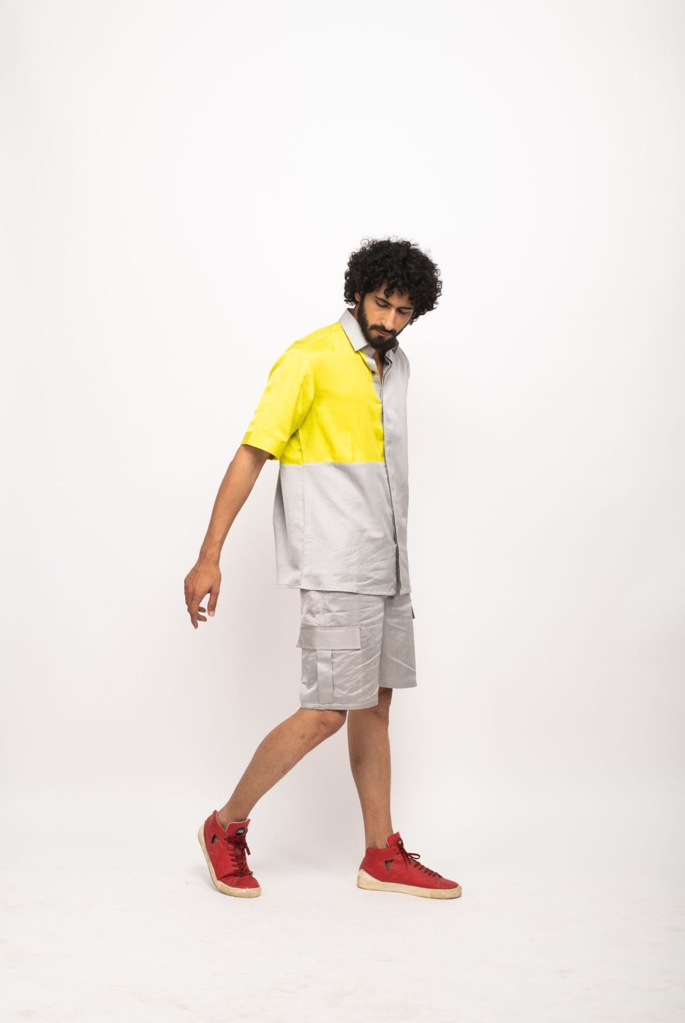 Grey-Neon Colour Blocked Shirt - CiceroniNeora