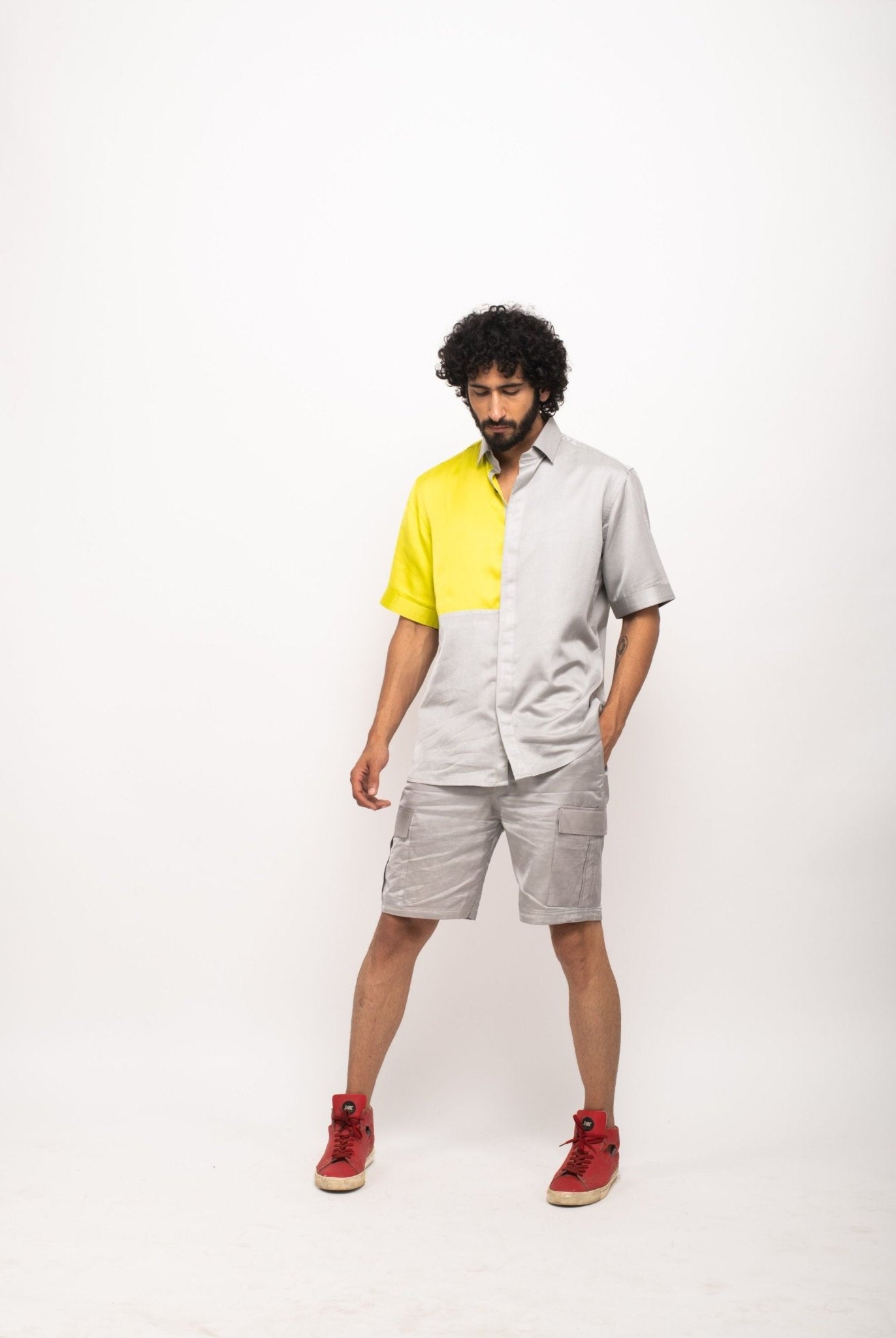 Grey-Neon Colour Blocked Shirt - CiceroniNeora