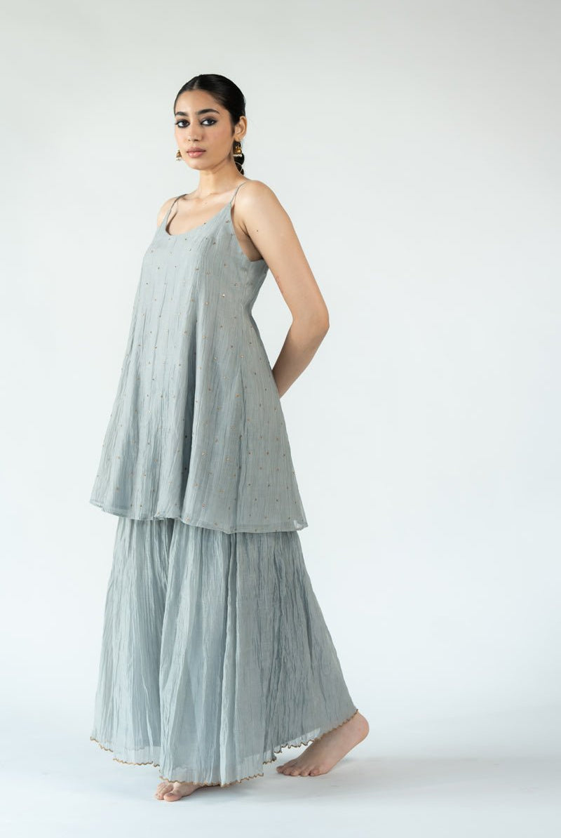 Grey Niloufer Gharara Set - Ciceronikurta set, Festive wearNirjara