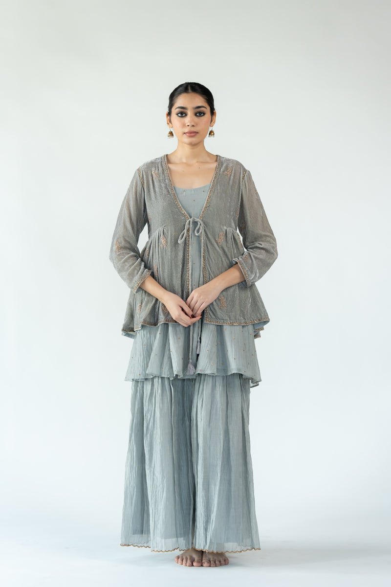 Grey Niloufer Gharara Set - Ciceronikurta set, Festive wearNirjara