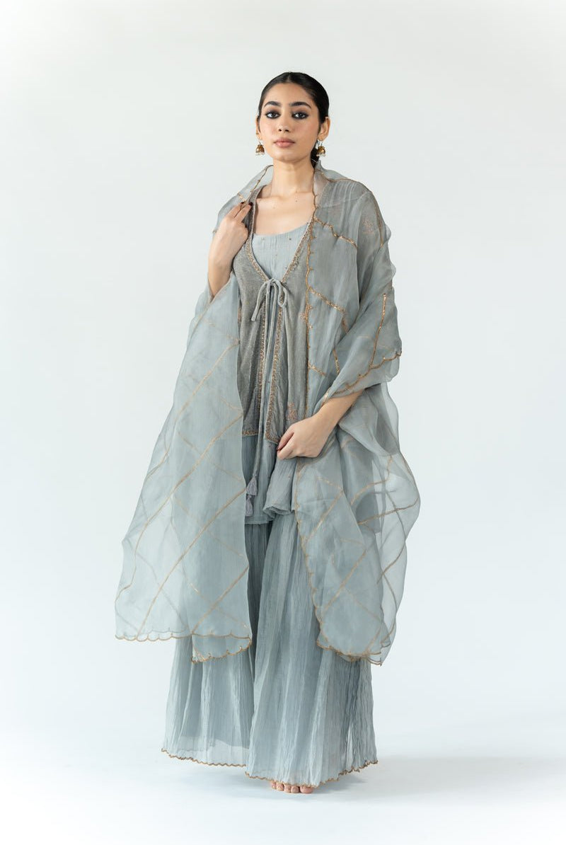 Grey Niloufer Gharara Set - Ciceronikurta set, Festive wearNirjara