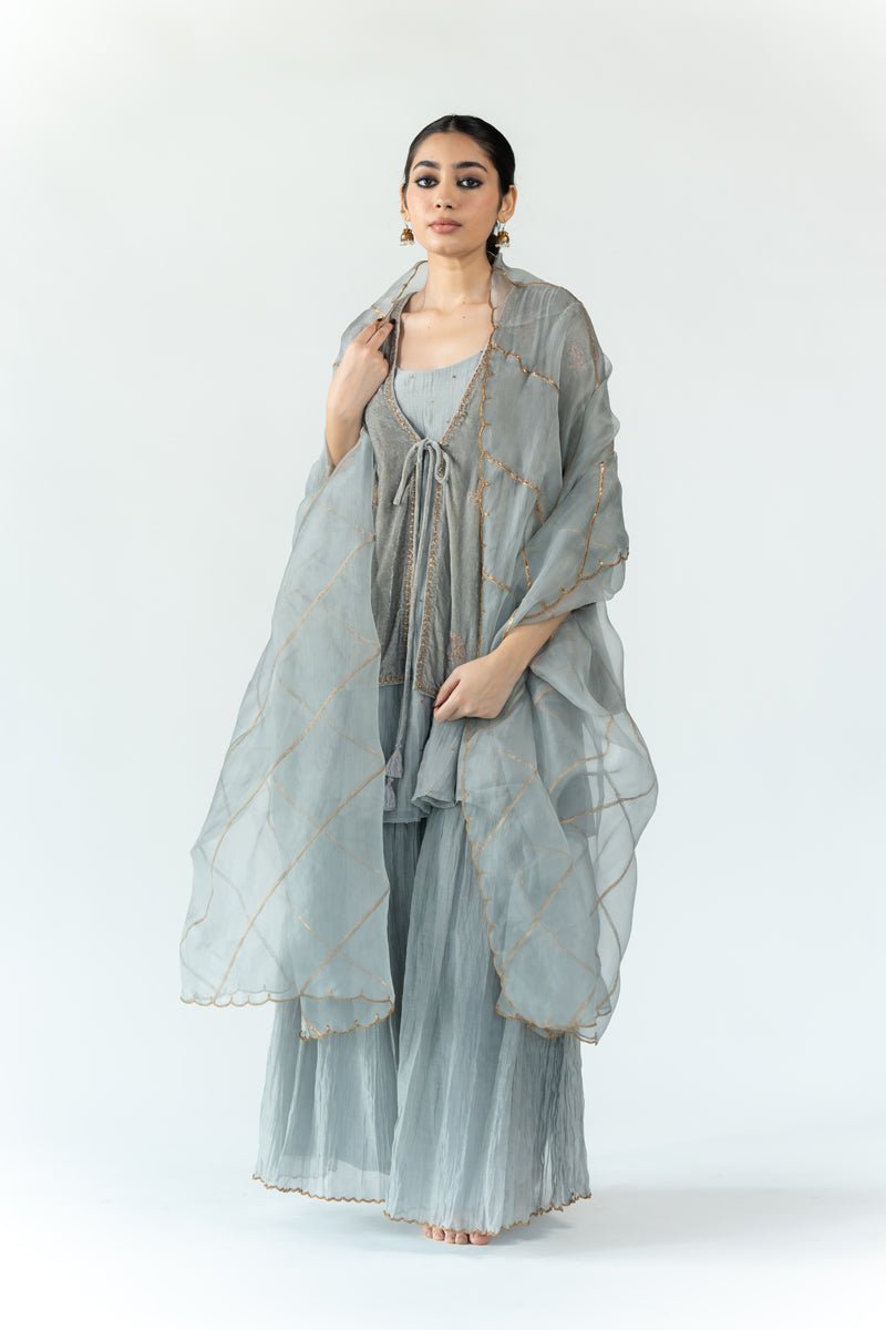 Grey Niloufer Gharara Set - Ciceronikurta set, Festive wearNirjara