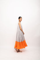 Grey-Orange Halter Neck Dress - CiceroniDressesNeora