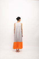 Grey-Orange Halter Neck Dress - CiceroniDressesNeora