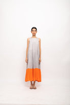 Grey-Orange Halter Neck Dress - CiceroniDressesNeora