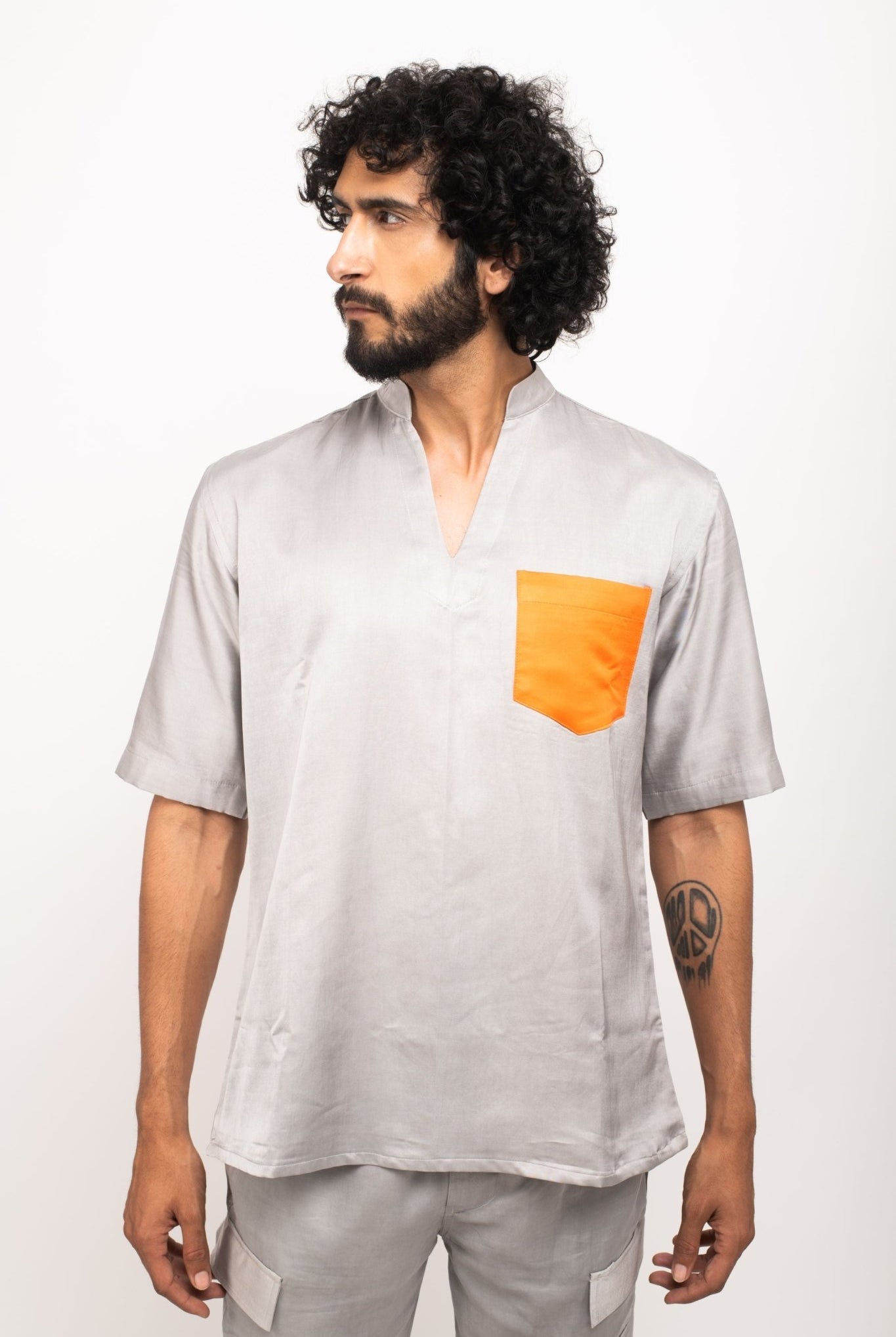Grey-Orange Pocket Shirt - CiceroniNeora
