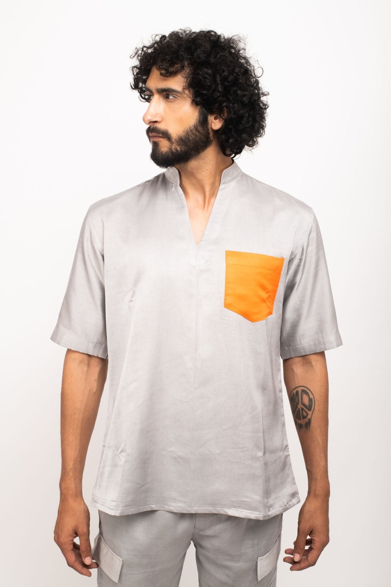 Grey-Orange Pocket Shirt - CiceroniNeora