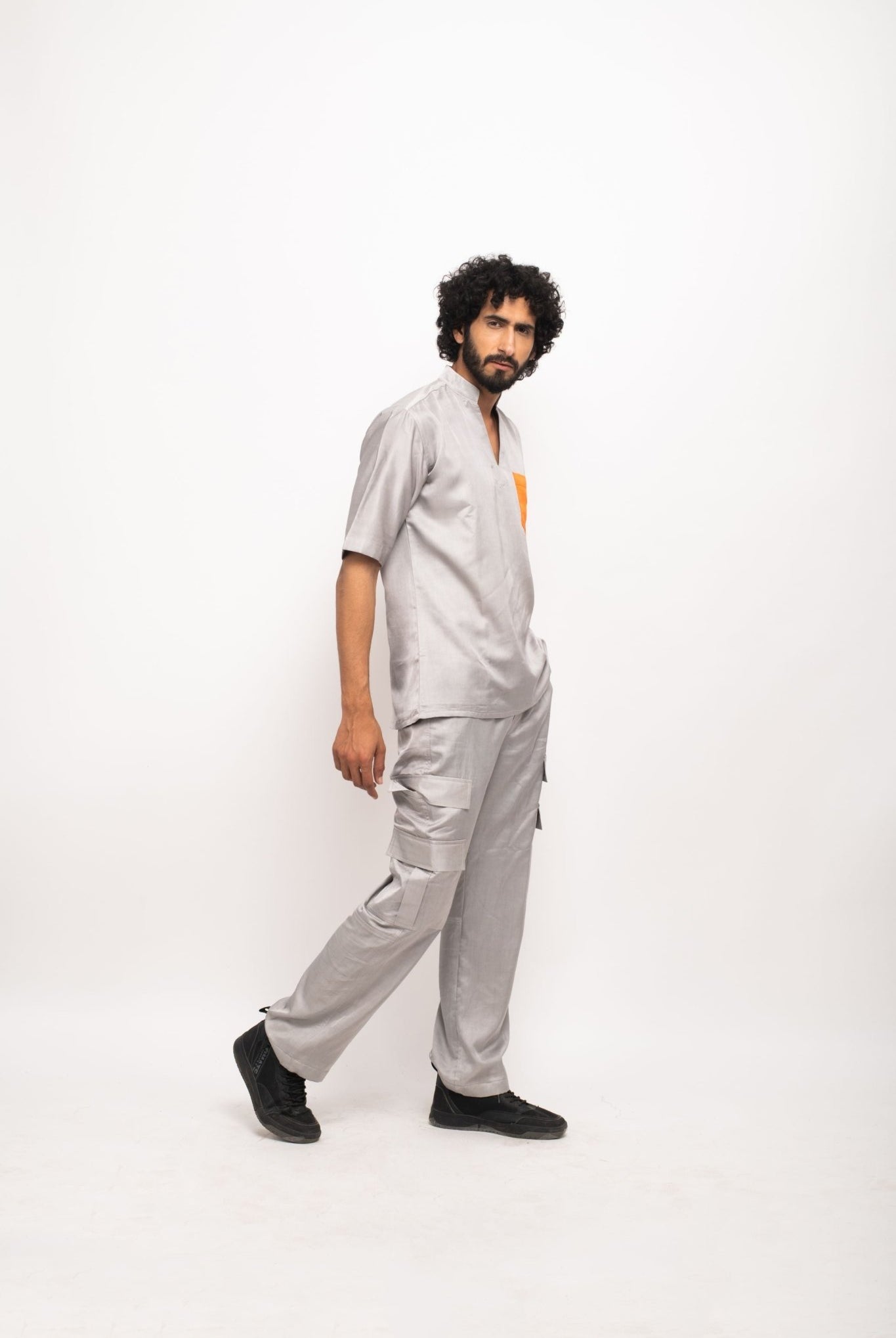 Grey-Orange Pocket Shirt - CiceroniNeora