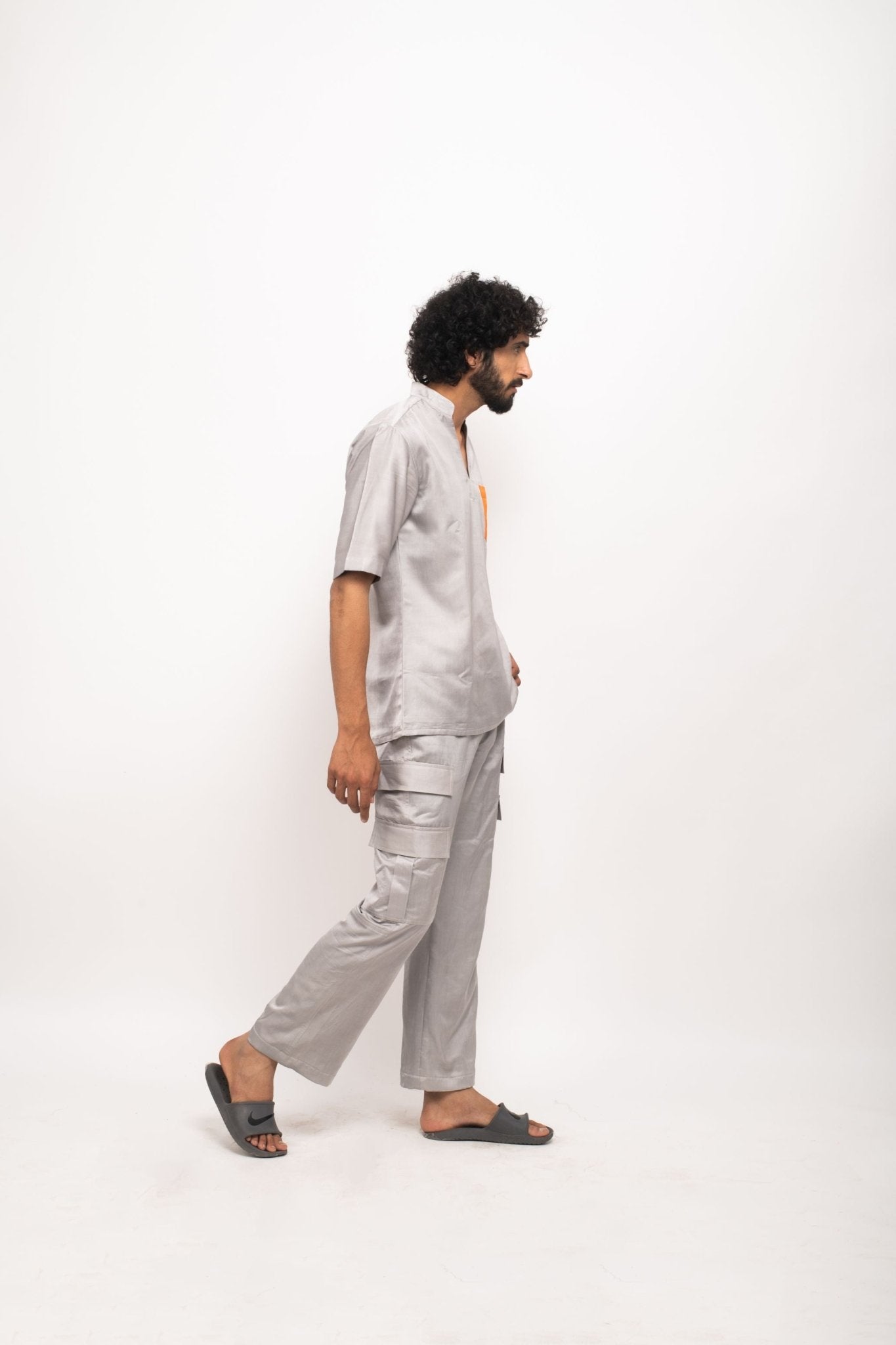 Grey-Orange Pocket Shirt - CiceroniNeora