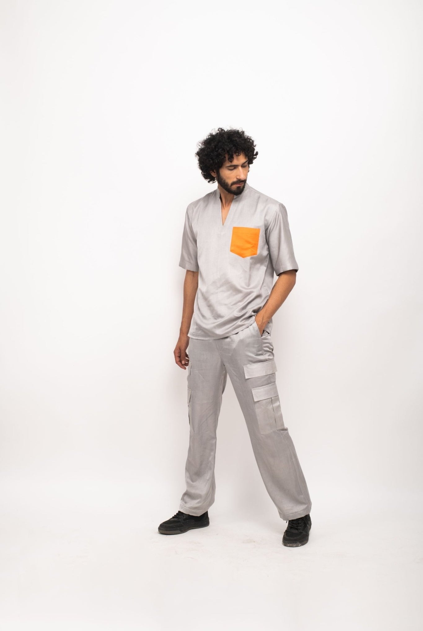Grey-Orange Pocket Shirt - CiceroniNeora
