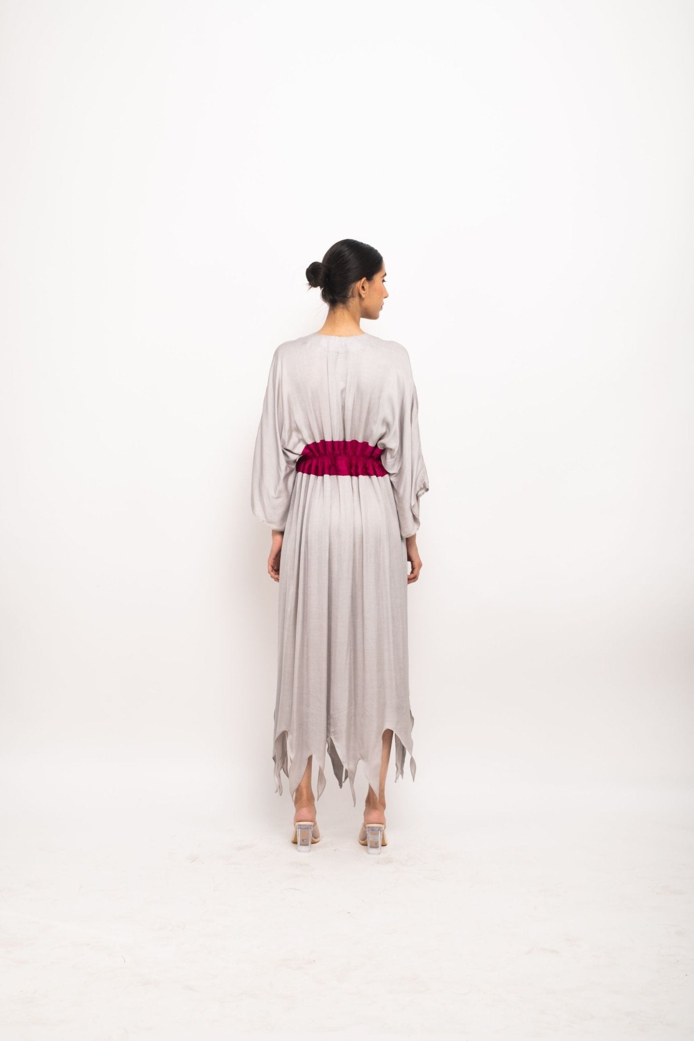 Grey-Wine Asymmetrical Cape - CiceroniDressNeora