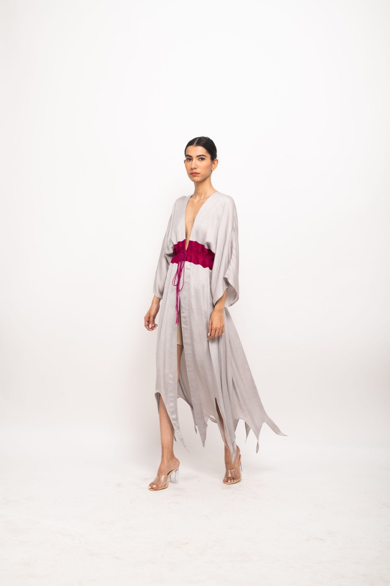 Grey-Wine Asymmetrical Cape - CiceroniDressNeora