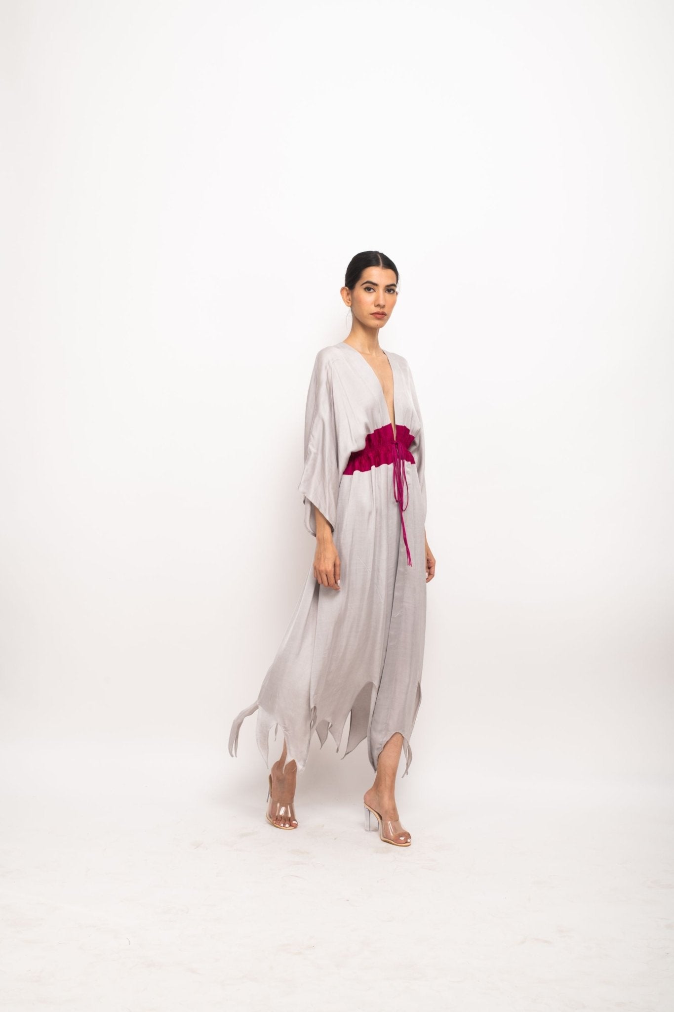 Grey-Wine Asymmetrical Cape - CiceroniDressNeora