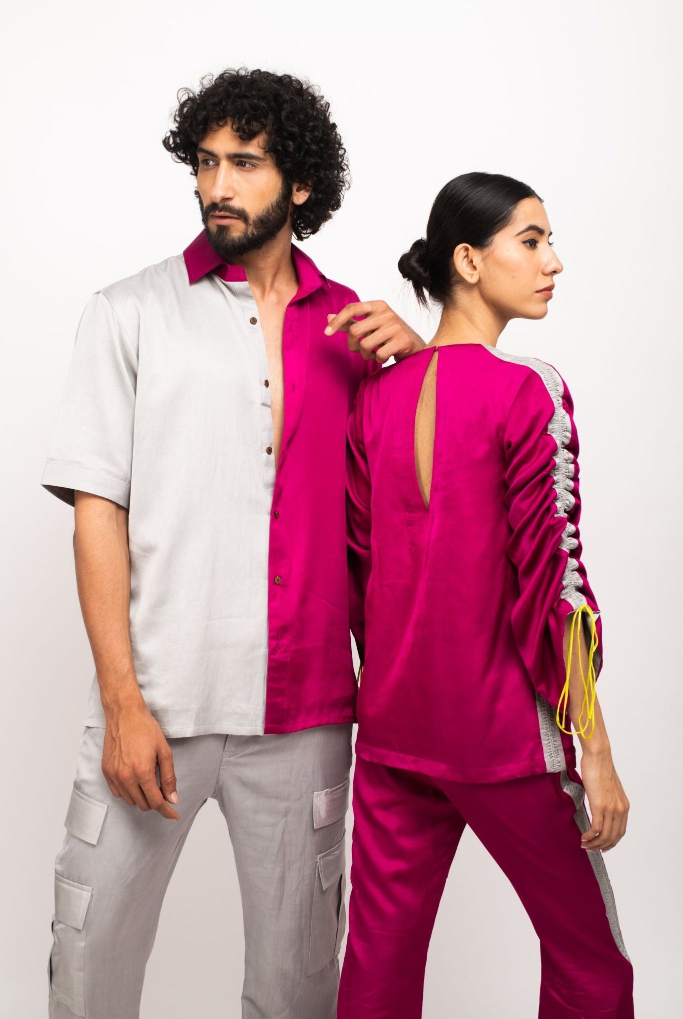 Grey-Wine Colour Blocked Shirt - CiceroniNeora