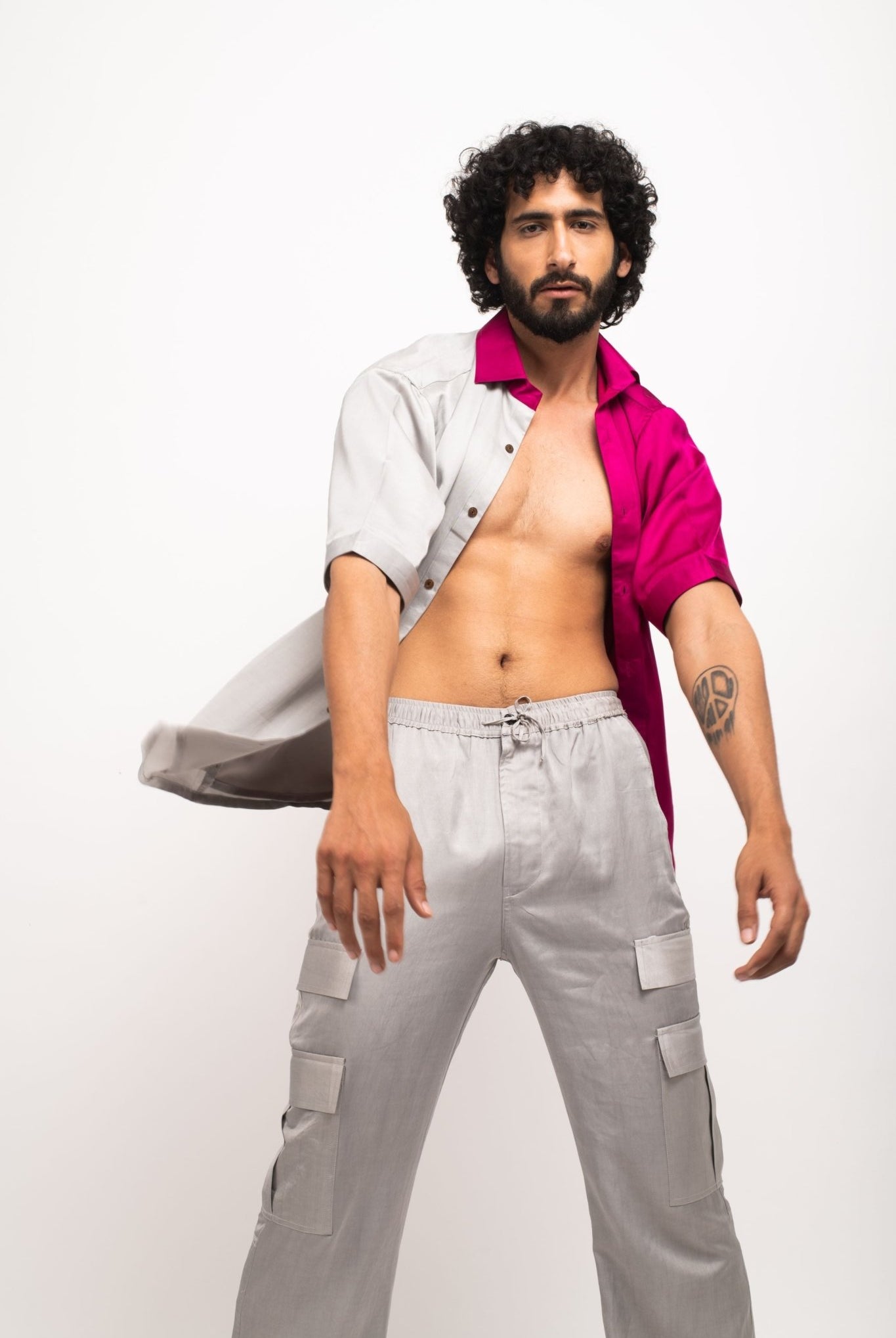 Grey-Wine Colour Blocked Shirt - CiceroniNeora