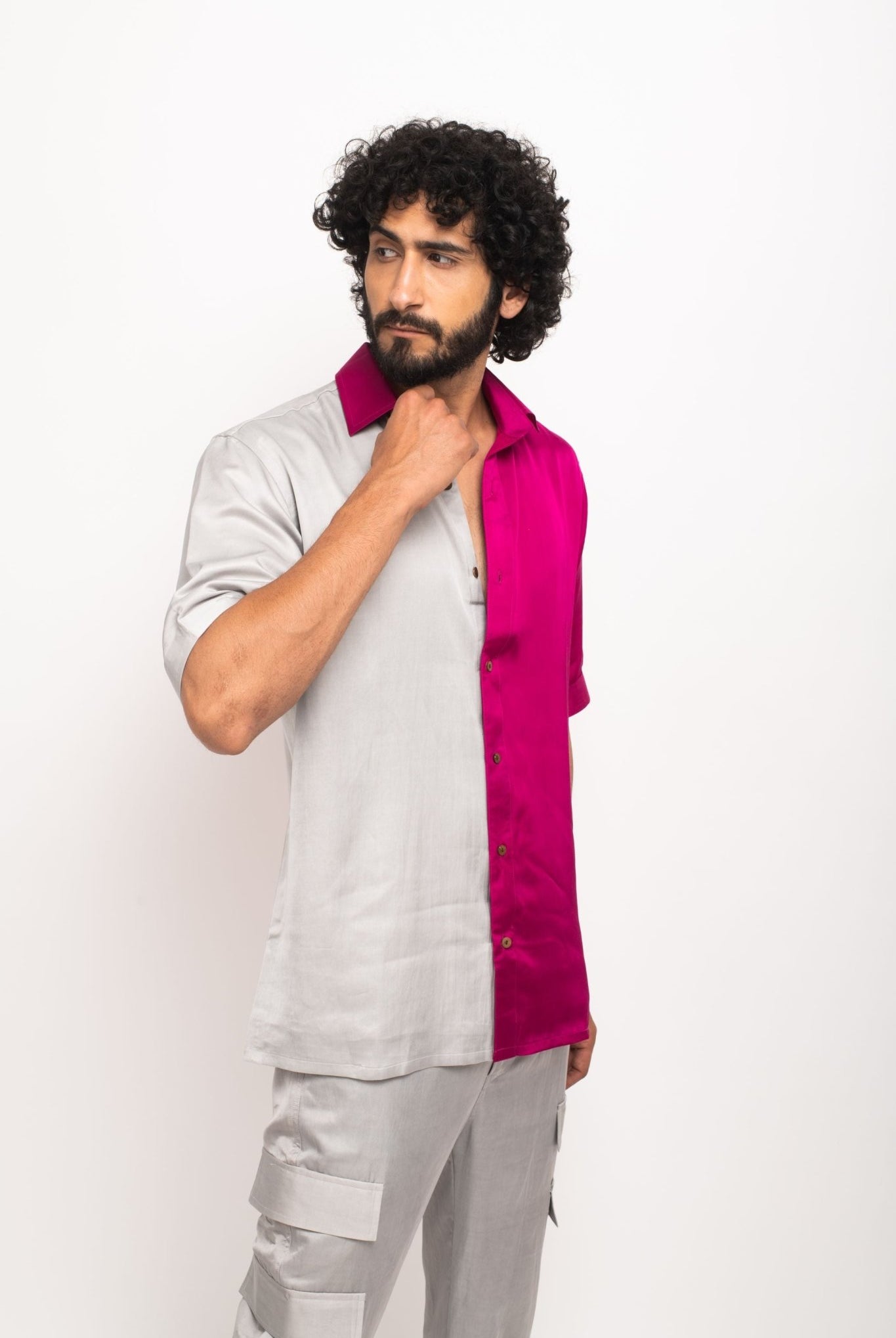 Grey-Wine Colour Blocked Shirt - CiceroniNeora