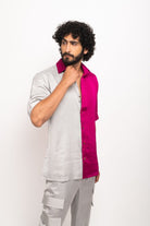 Grey-Wine Colour Blocked Shirt - CiceroniNeora