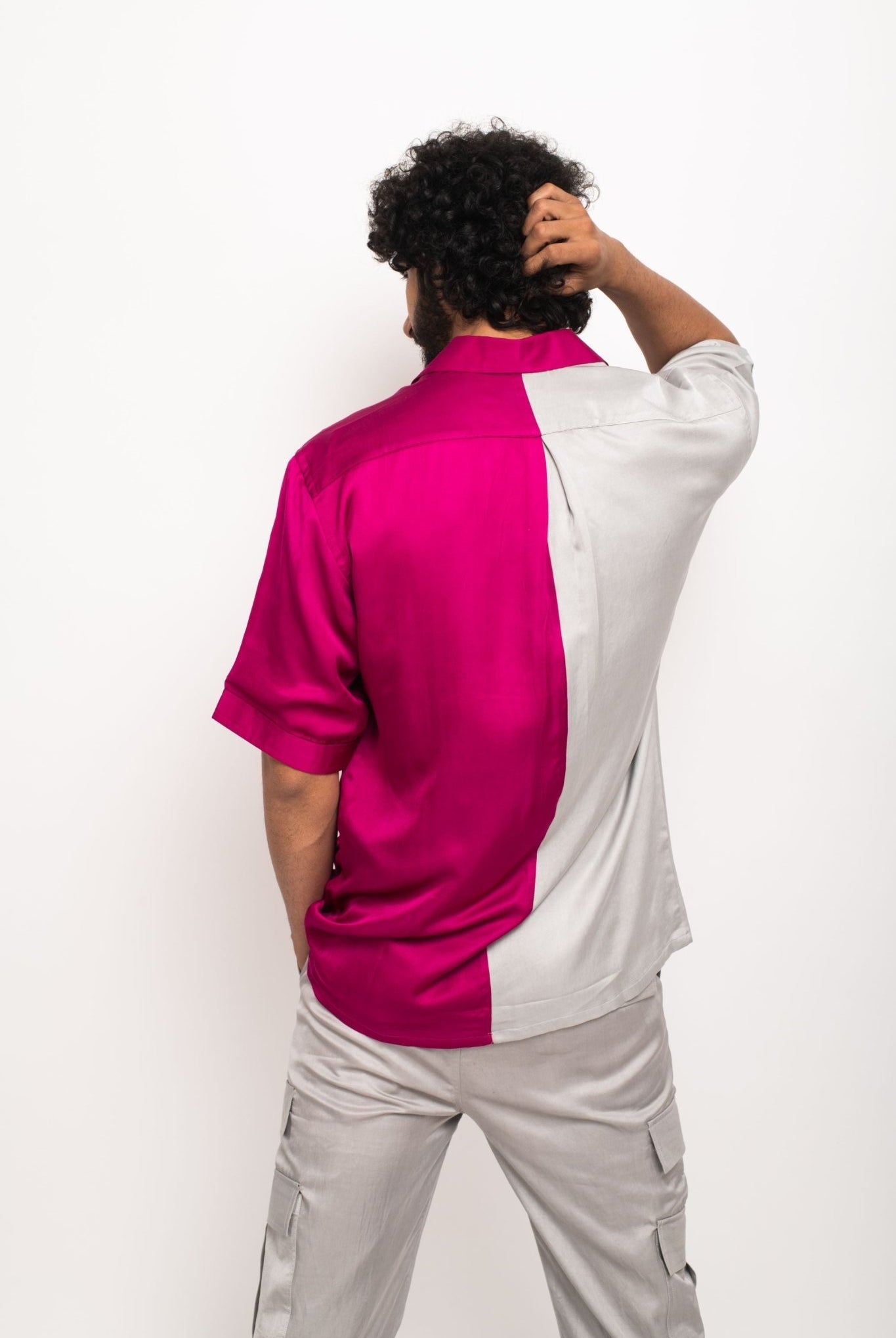 Grey-Wine Colour Blocked Shirt - CiceroniNeora
