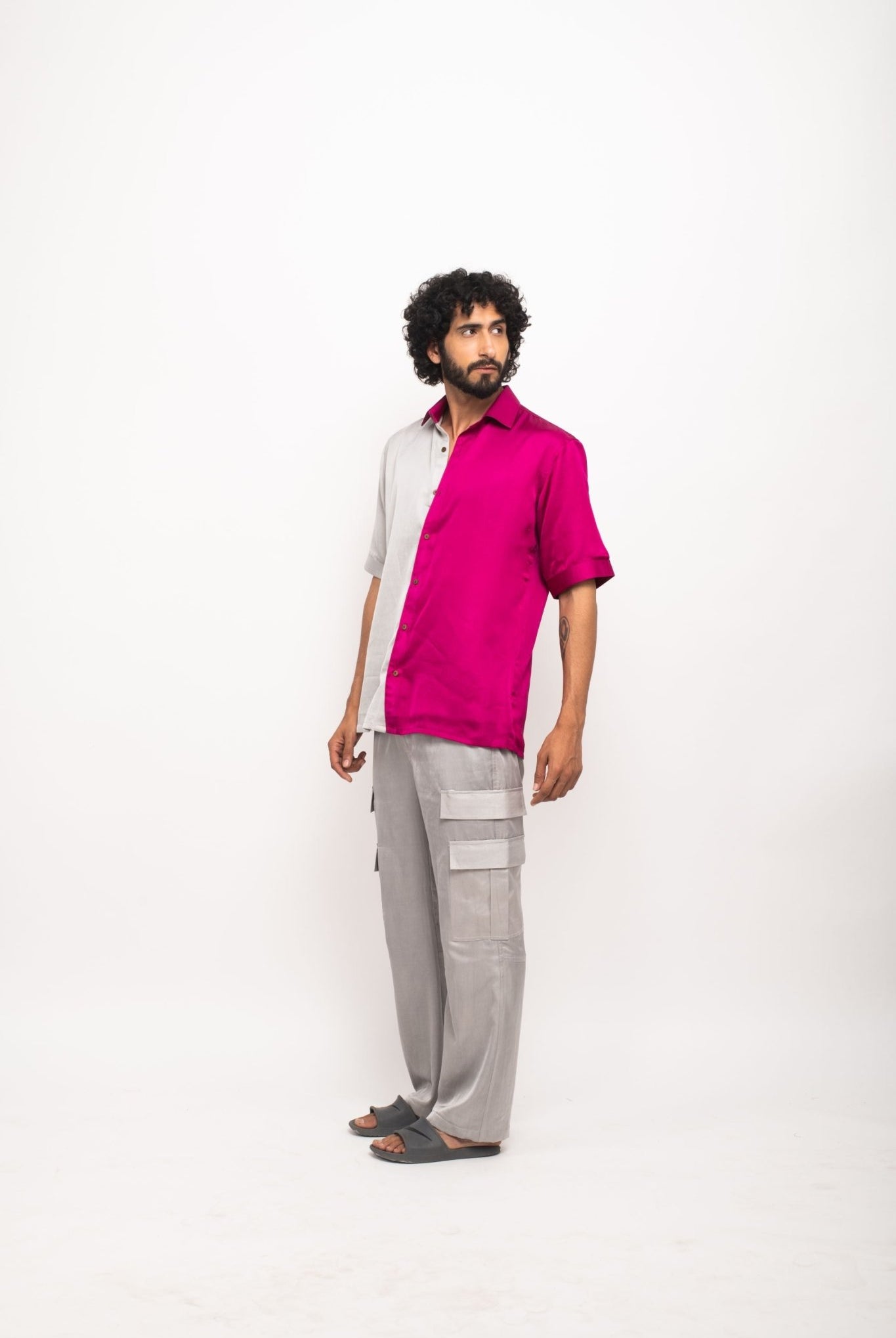 Grey-Wine Colour Blocked Shirt - CiceroniNeora