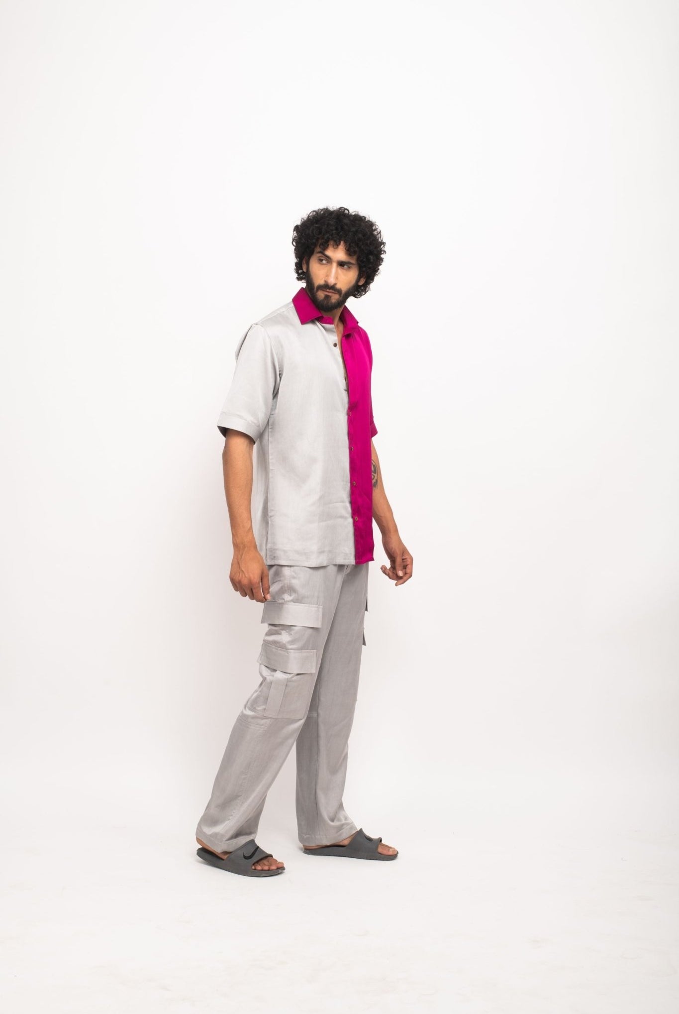 Grey-Wine Colour Blocked Shirt - CiceroniNeora