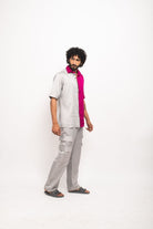 Grey-Wine Colour Blocked Shirt - CiceroniNeora