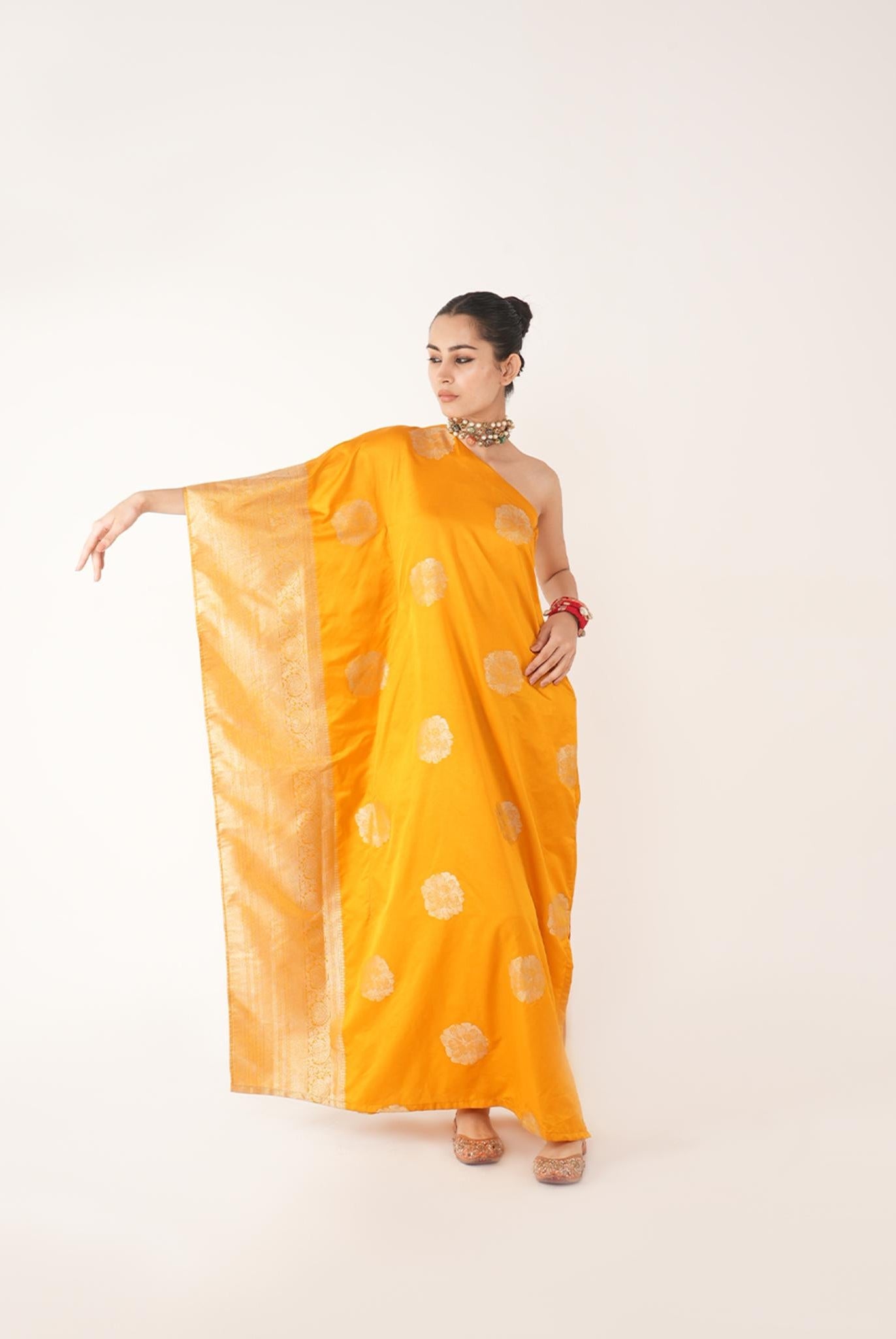 Gul Silk Kaftan In Yellow/Orange - CiceroniKaftanShriya Singhi