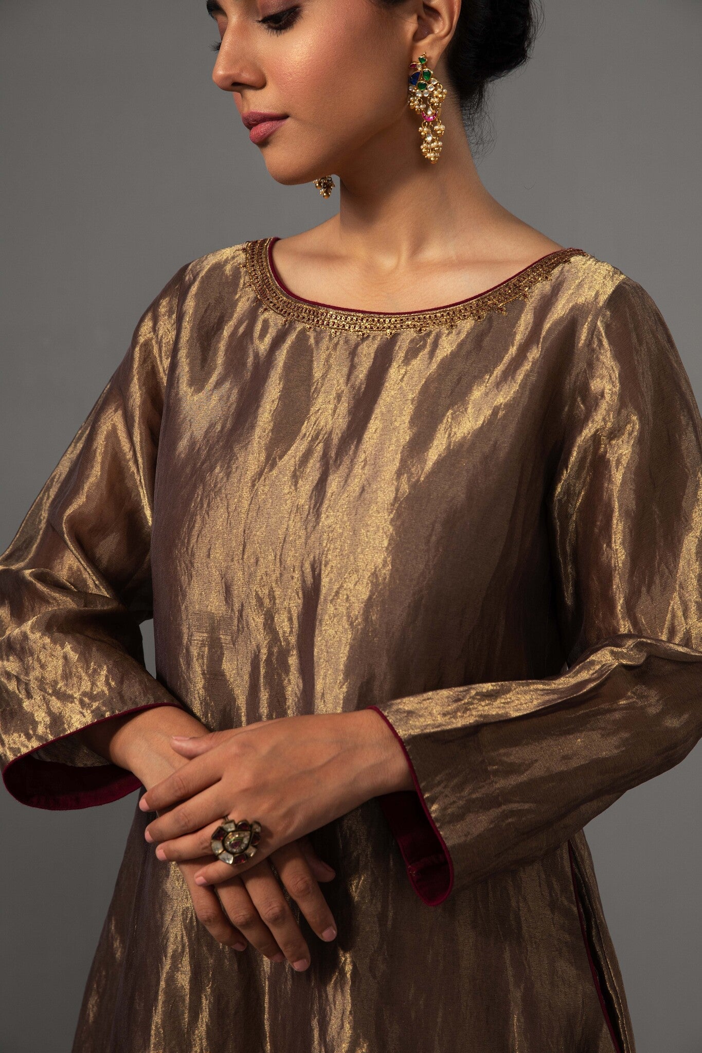 Gulnaaz Tissue Set - Gold - CiceroniKurta Set, Festive wearLabel Shreya Sharma