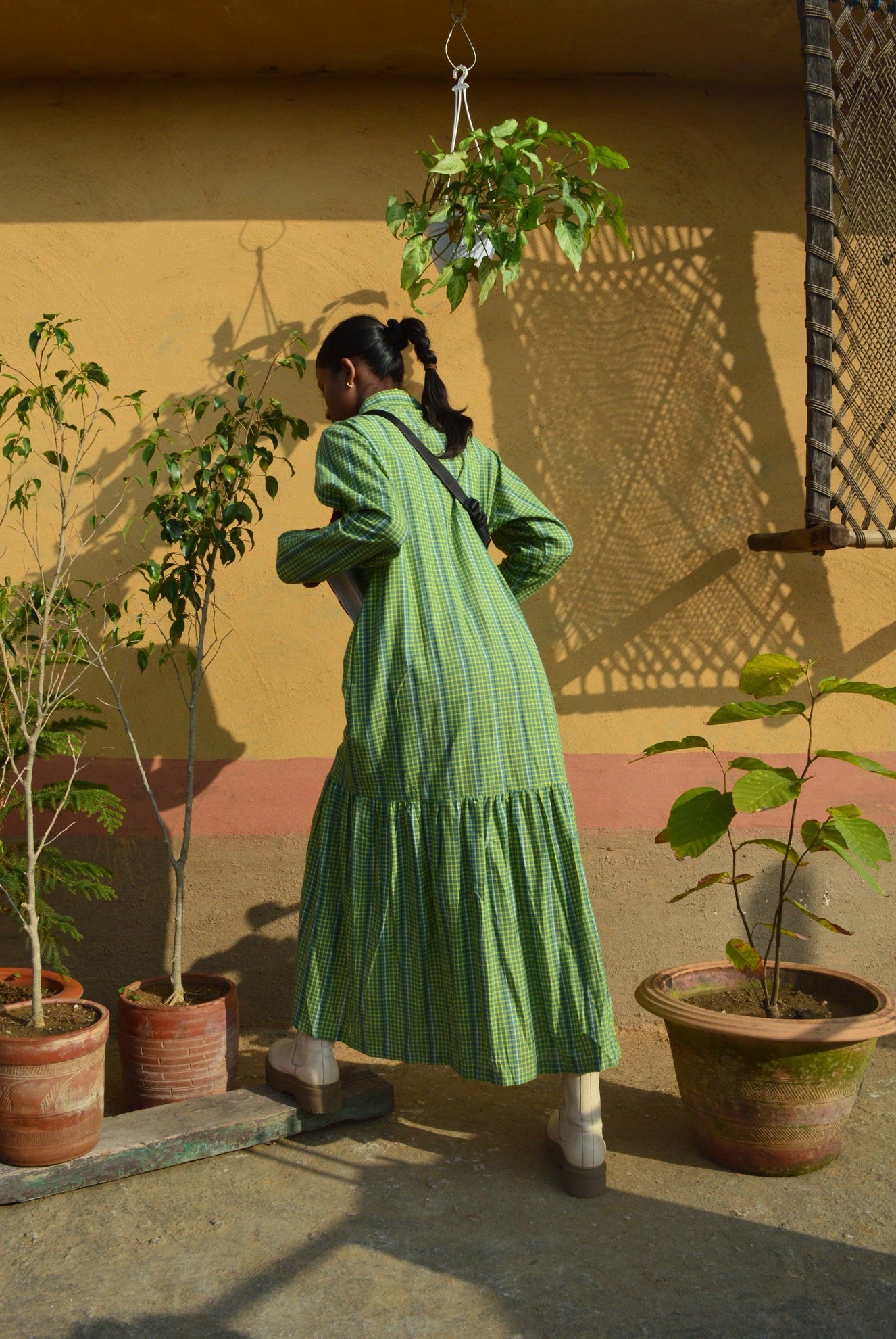 Handloom Checked dress in Green - CiceroniJohargram