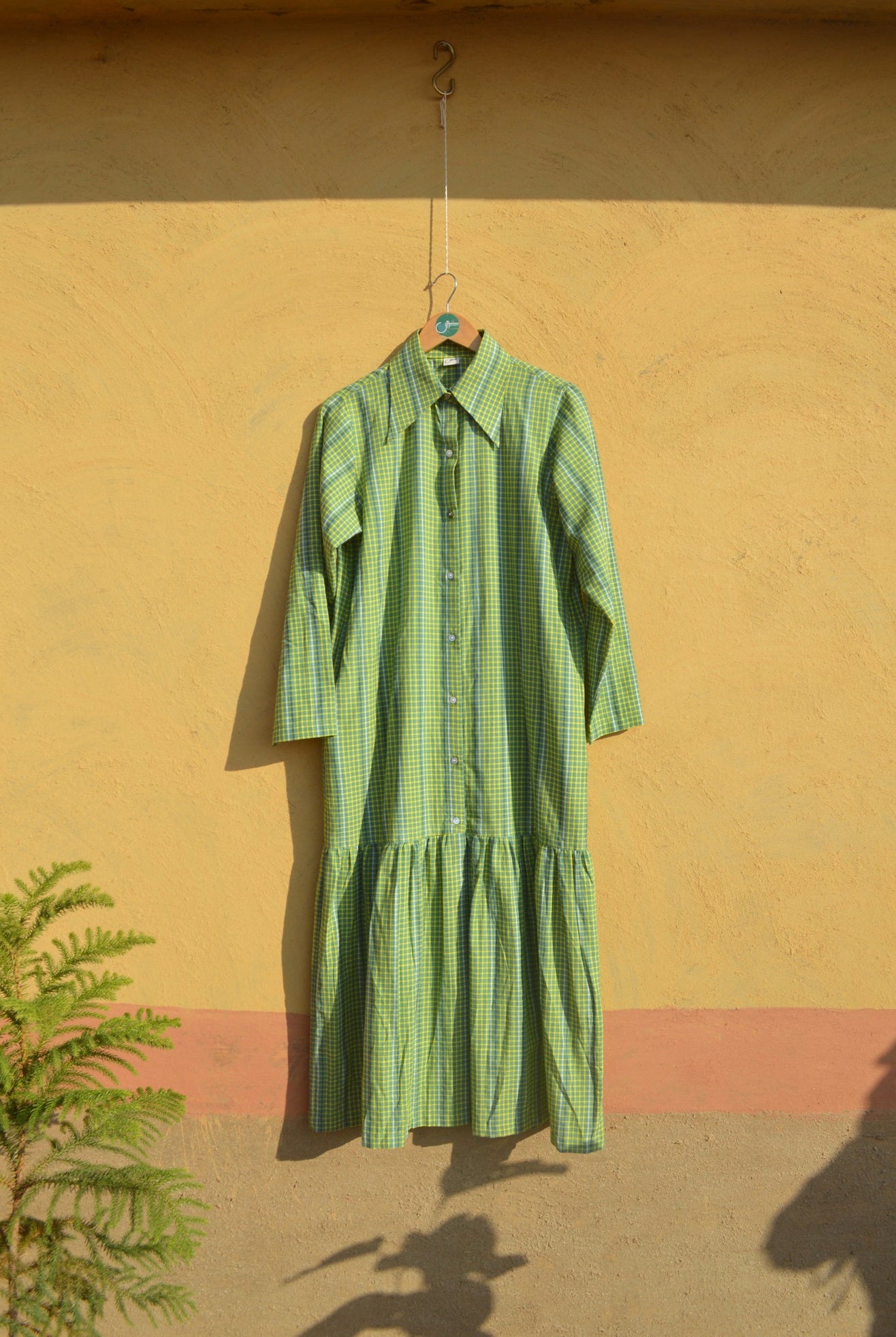 Handloom Checked dress in Green - CiceroniJohargram